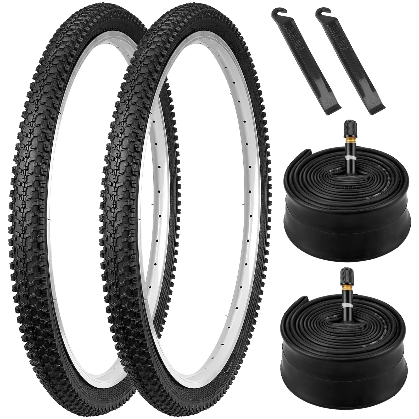 24' Bike Tires and Tubes Set with Tire Levers for Mountain and Cross-Country Cycling