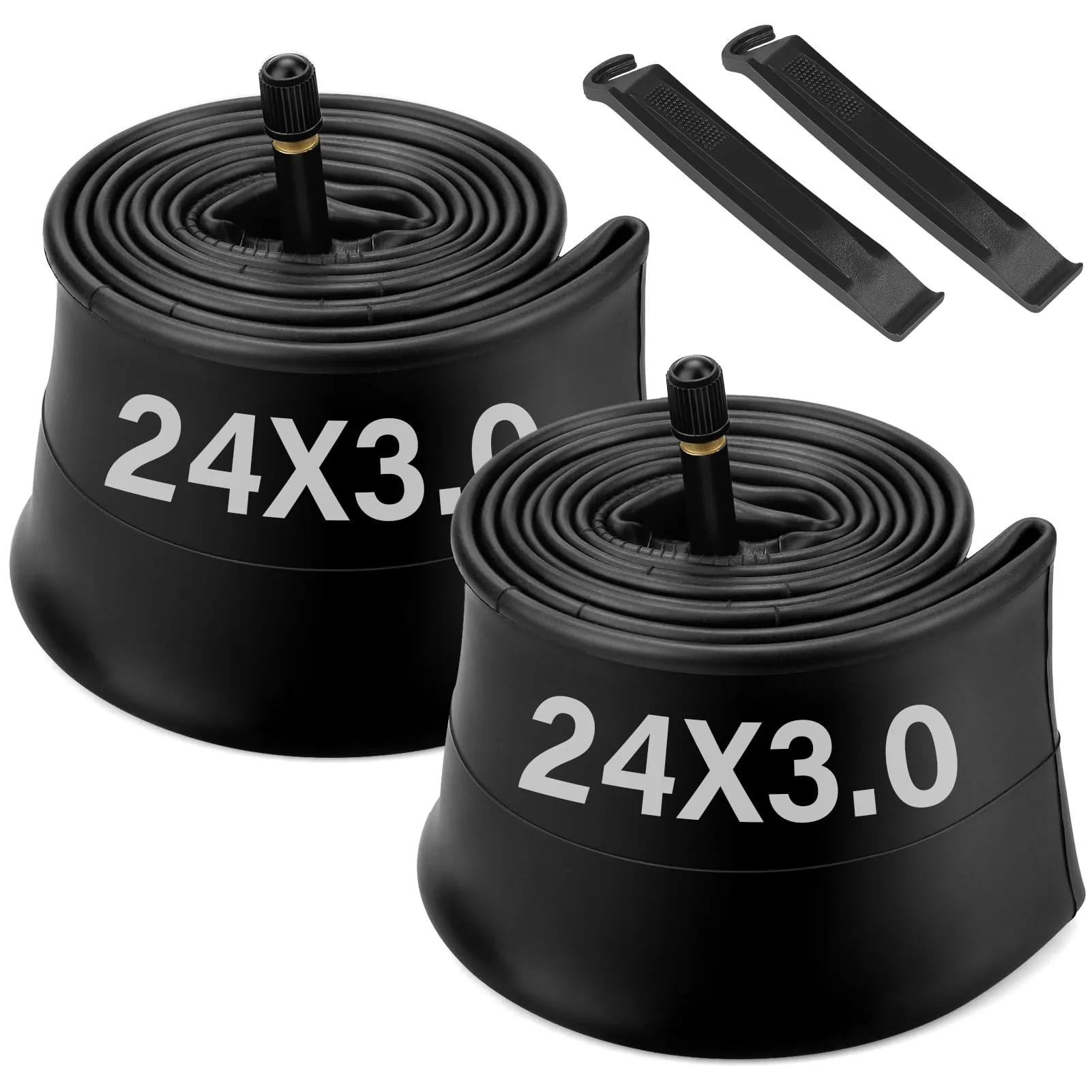 24 x 2.5/3.0' Bike Tube 2 Pack with AV 32mm Schrader Valve for Fat Tire Bikes & Mountain E-Bikes