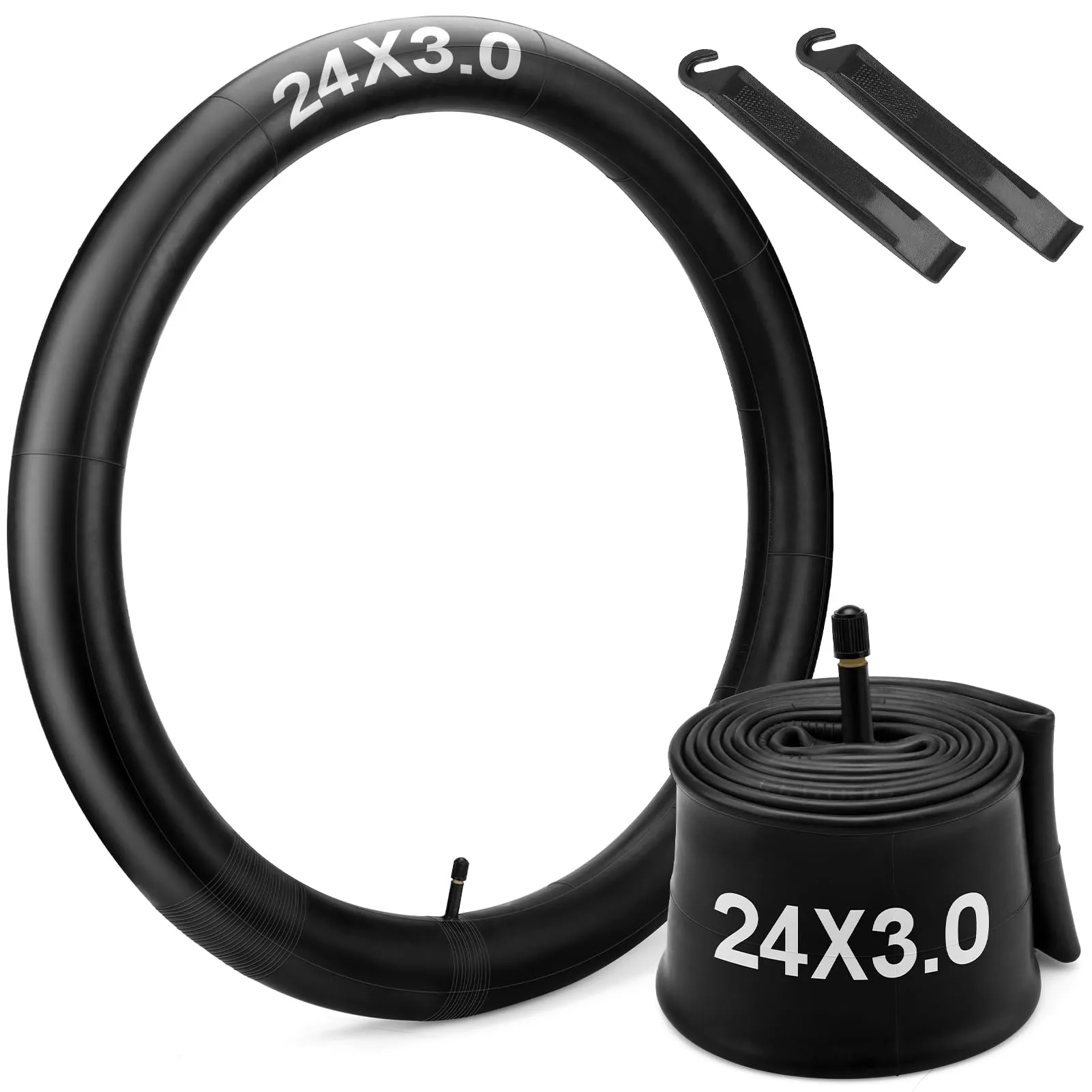 24' x 3.0 Bike Tube - 2 Pack, Durable Butyl Rubber, 32mm Schrader Valve, Fits 24 x 2.5-3.0 Tires