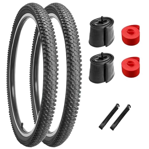 26-Inch Folding Mountain Bike Tires & Tubes Set - 2 PCS with Tire Levers, Schrader Valves, Durable Design