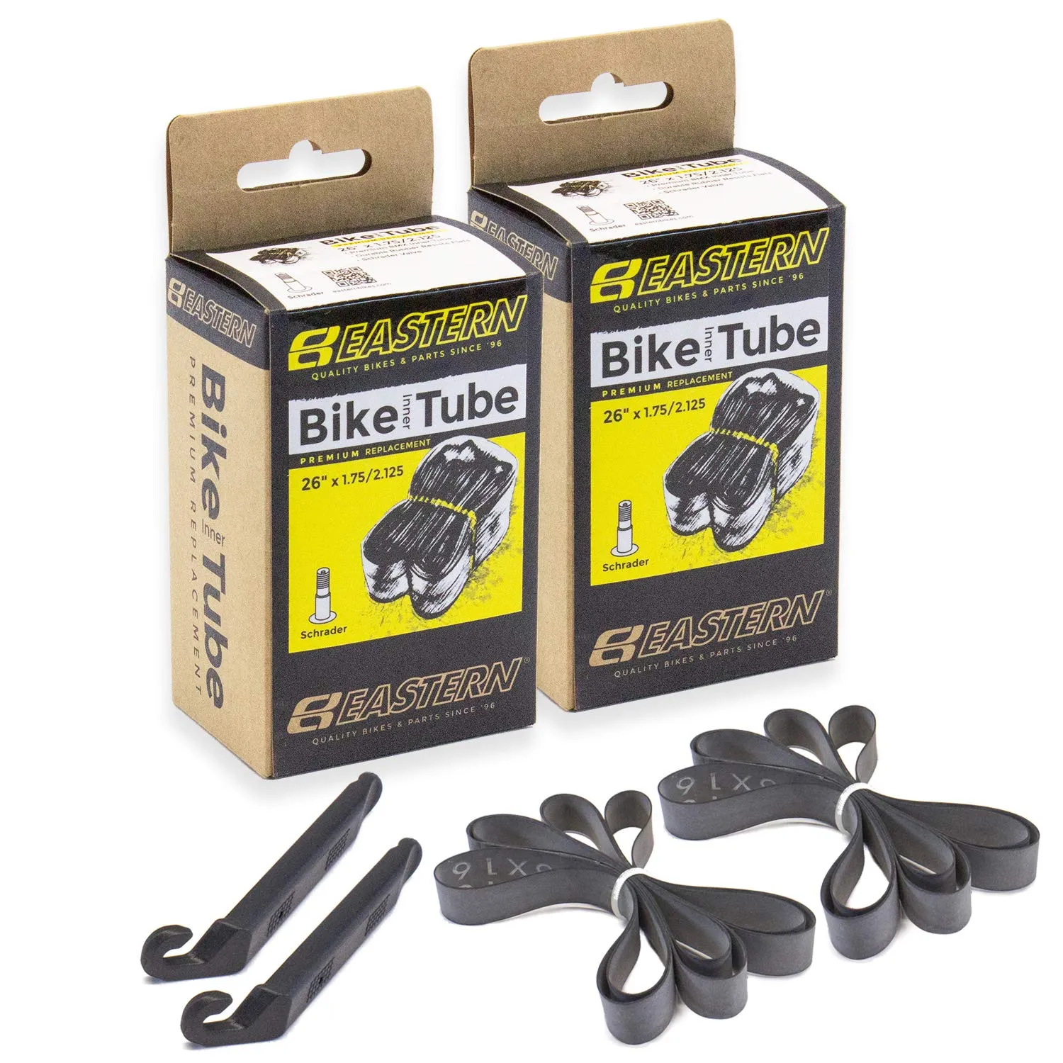 26' Bicycle Tube Replacement Kits with Tire Tools and Rim Strips - Schrader Valve, 1 to 5 Packs