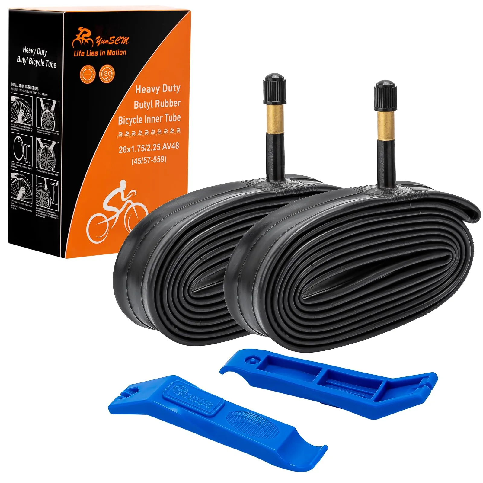 26' Heavy Duty Bike Tubes 26x1.75/2.25 AV48MM Schrader Valve Butyl Rubber 2-PCS Set