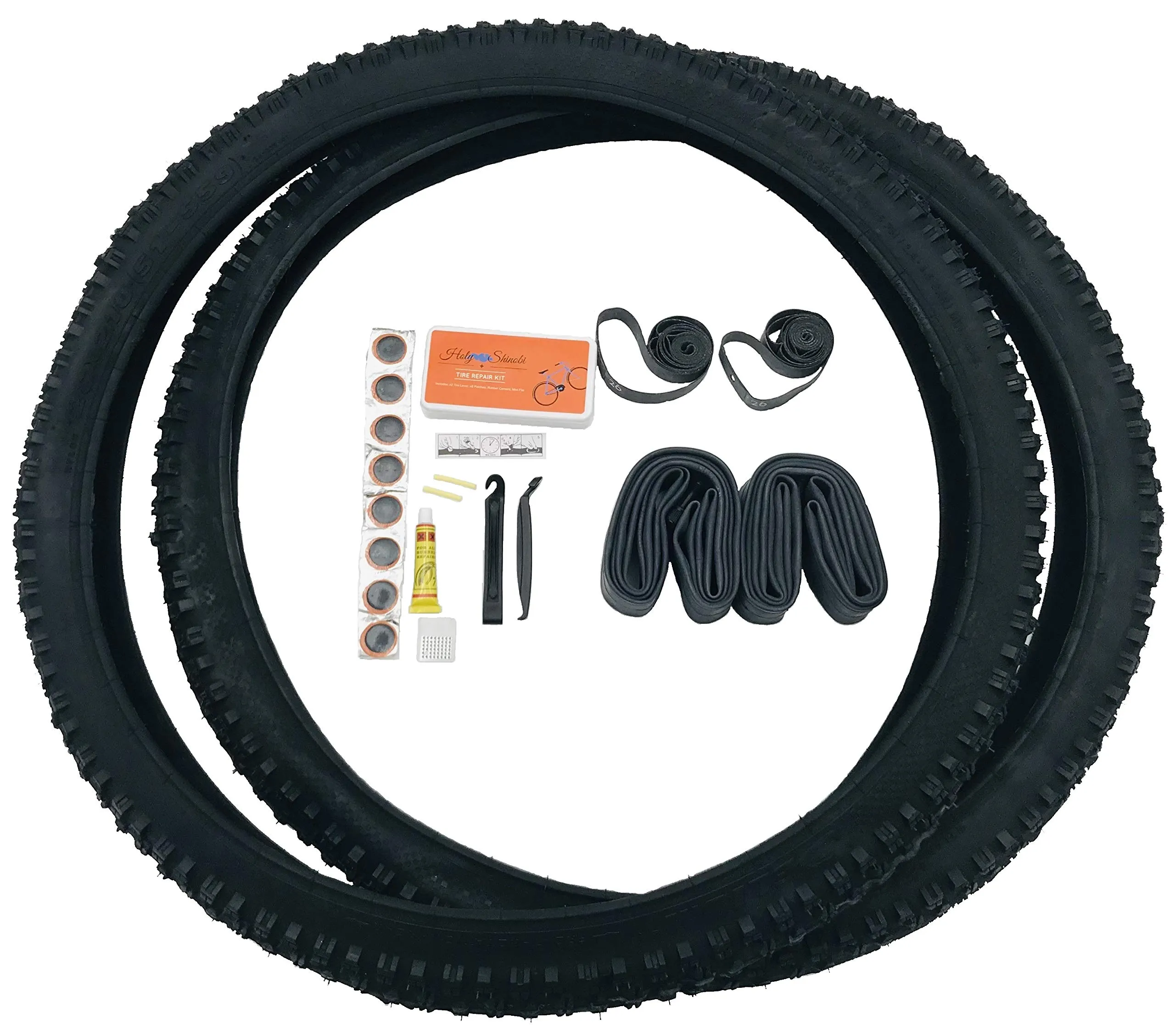 26 Inch Mountain Bike Tires Bundle Kit with Inner Tubes, Rim Liners & Tire Levers - Durable & Off-Road