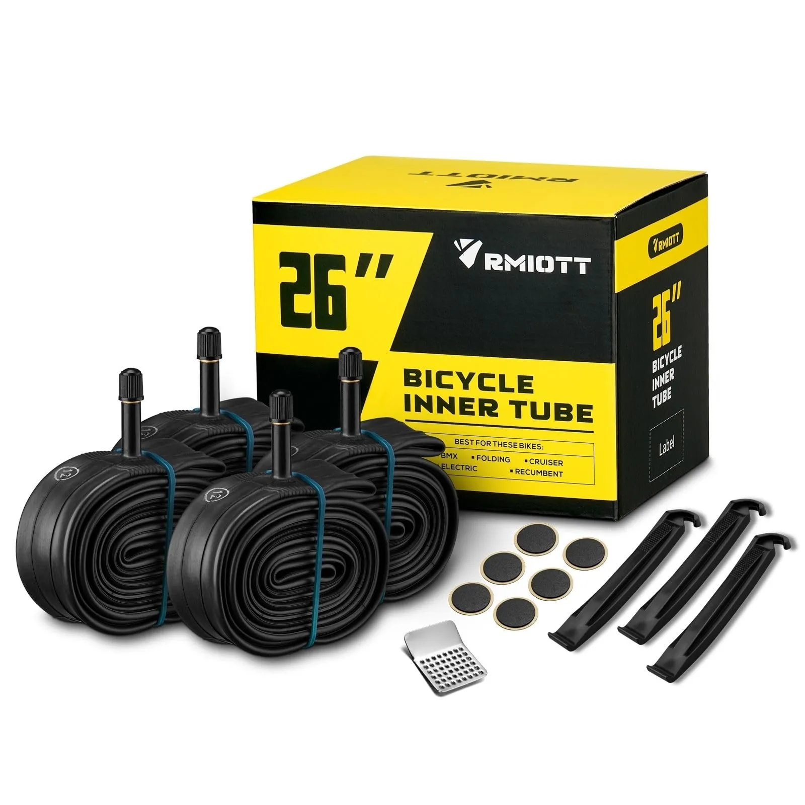 26' Mountain Bike Inner Tube 4 Pack - Heavy Duty Butyl Rubber, Fits 26x1.75-2.4 Tires, Presta/Schrader