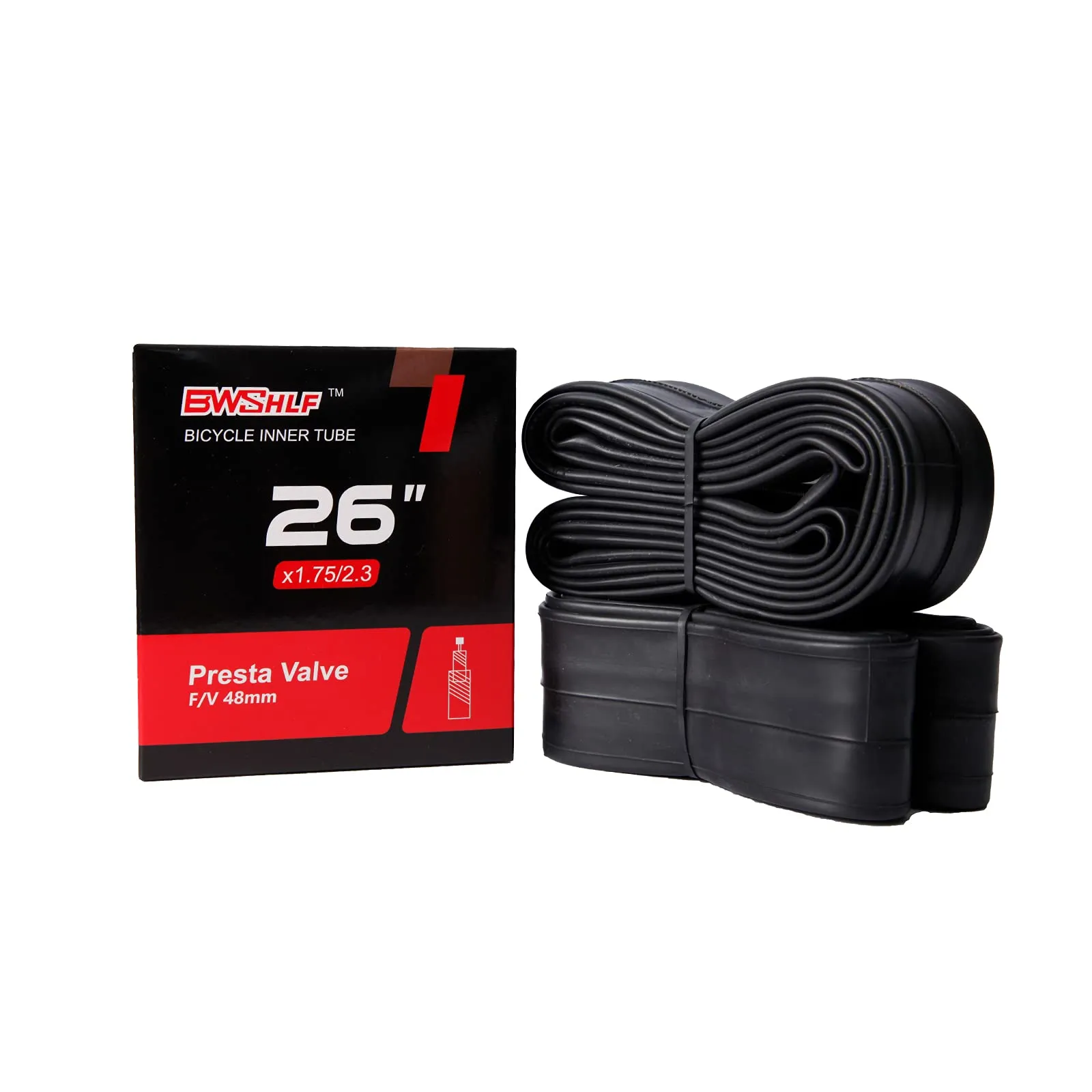 26' Mountain Bike Inner Tubes 2 Pack, Durable Butyl Rubber with Presta Valve 48mm for MTB