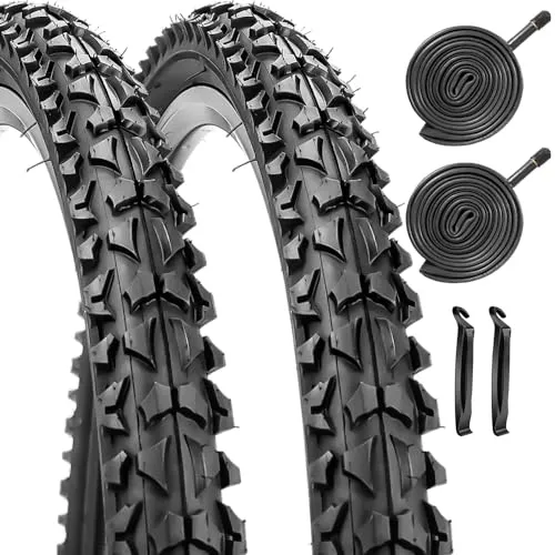 26' Mountain Bike Tire 2 Pack - Foldable Lightweight 2.125' Replacement with Inner Tubes & Levers