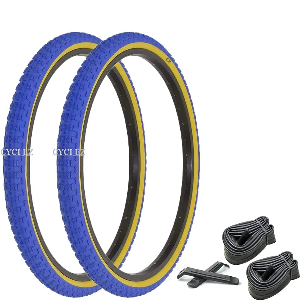 26' x 1.75 Blue Gumwall BMX Tire Combo with 2 Inner Tubes & Tire Levers - Complete Bundle Kit