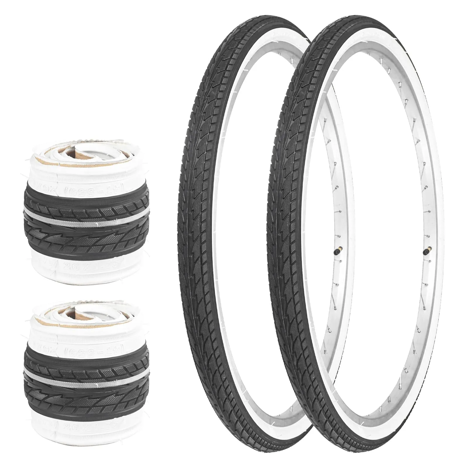 26 x 1.75 Inch WEEROCK Bicycle Tire Pack - White Wall Side Black Tires for City and Cruiser Bikes