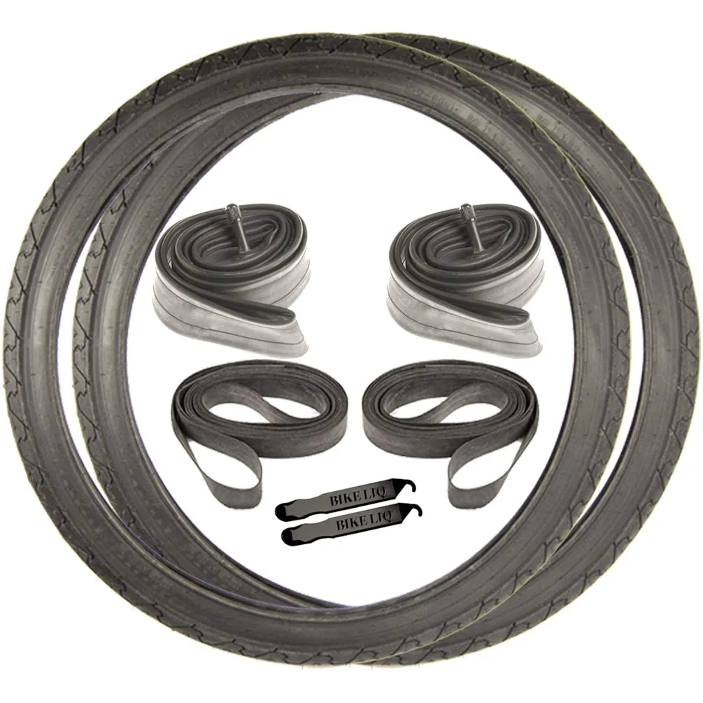 26' x 1.95' City Slick Mountain Beach Cruiser Tire Kit - Durable Wirebead, Black, 2 Tires & Accessories