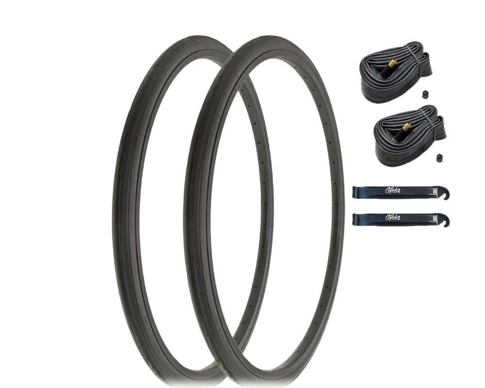 26' x 1 3/8 Classic Bicycle Tire Kit - Solid Black, 2 Inner Tubes & 2 Tire Levers for Touring Bicycles