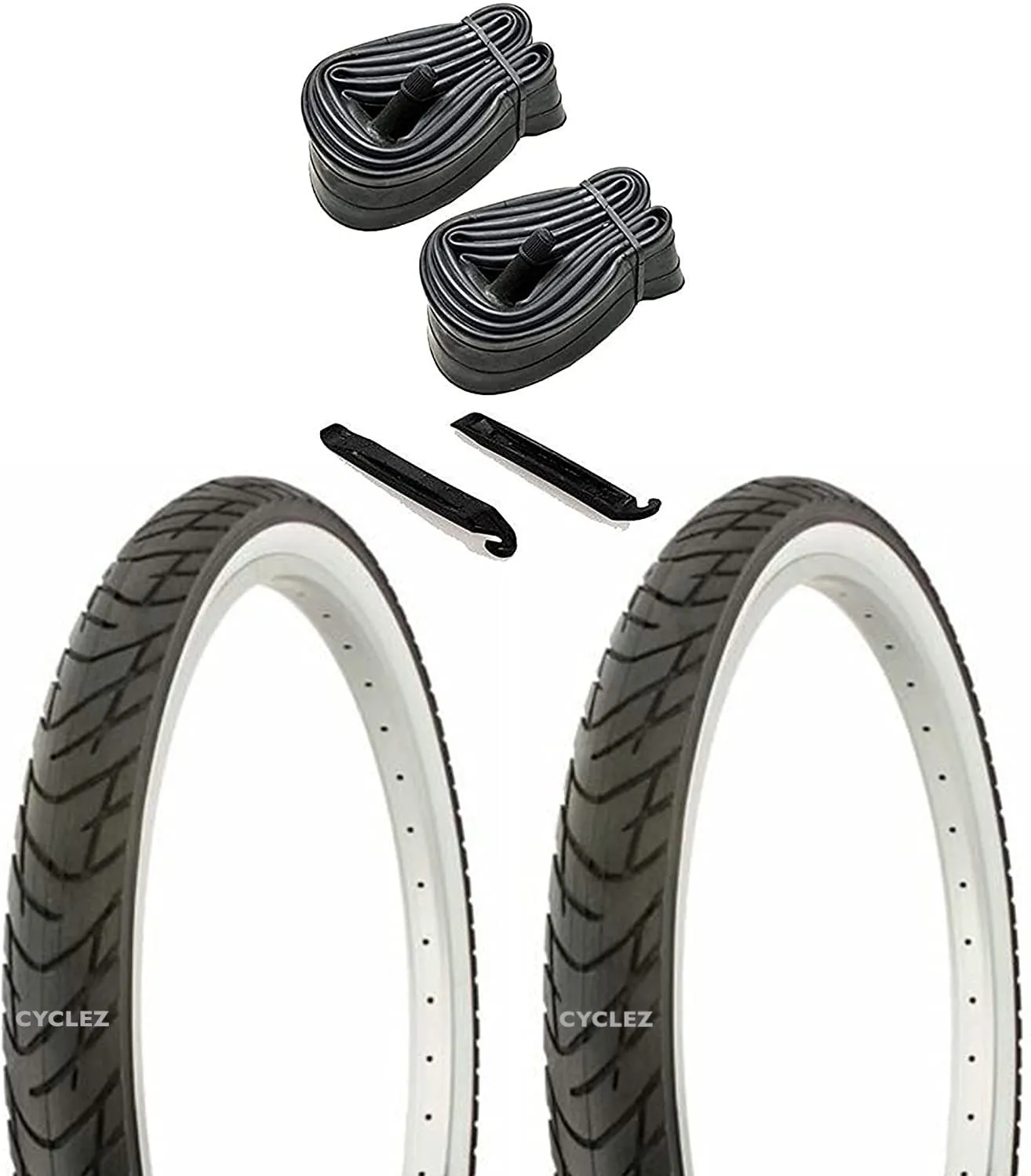 26' x 2.125 Beach Cruiser Bicycle Whitewall Tires OEM Replacement Kit with Inner Tubes & Levers