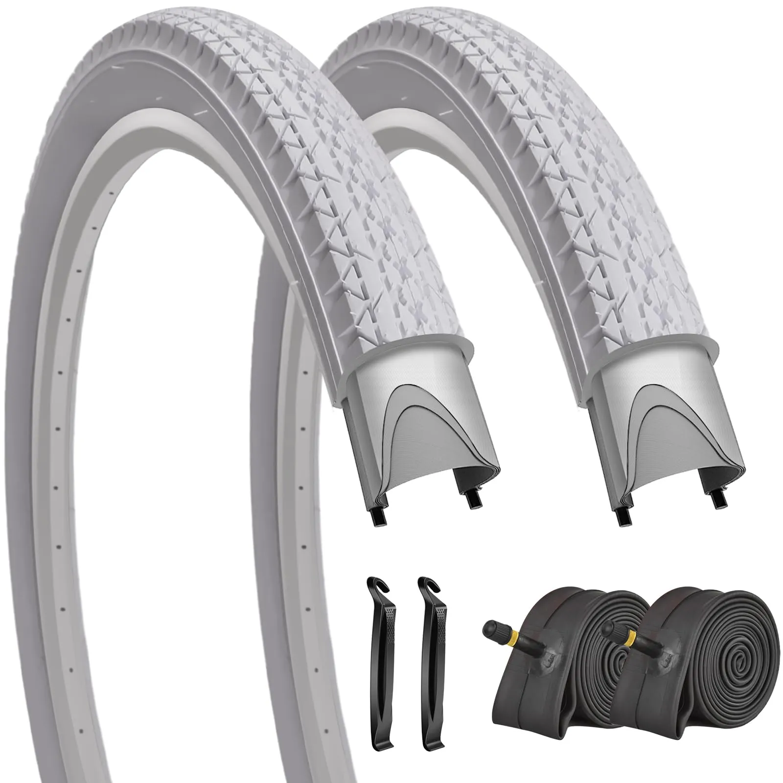 26' x 2.125' Beach Cruiser Bike Tire - White Wall, Foldable Replacement for Commuter Bicycles