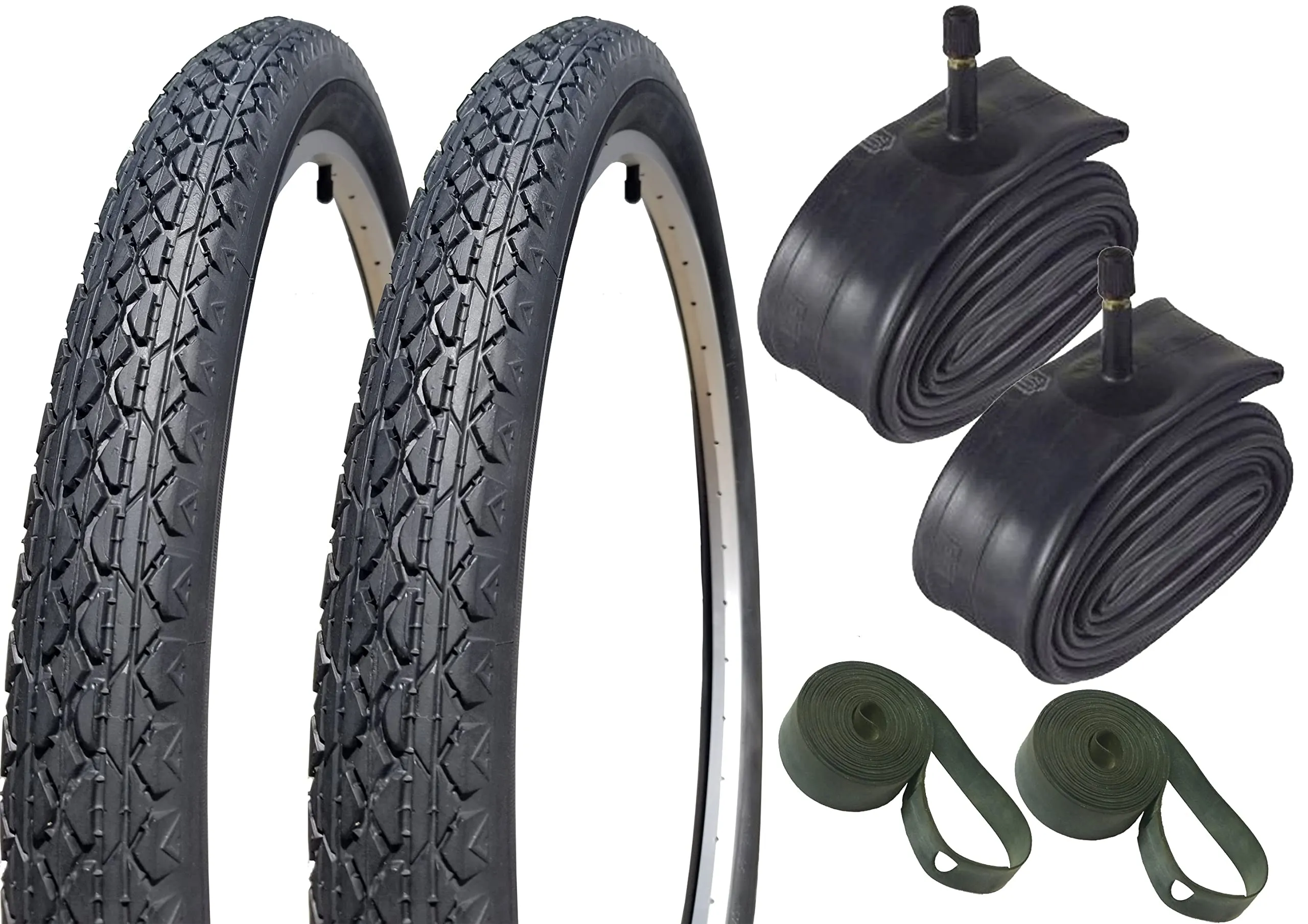 26' x 2.125' Cruiser V52 Bike Tire Bundle - Black/White Wall, 2 Tires, 2 Tubes & Rim Strips