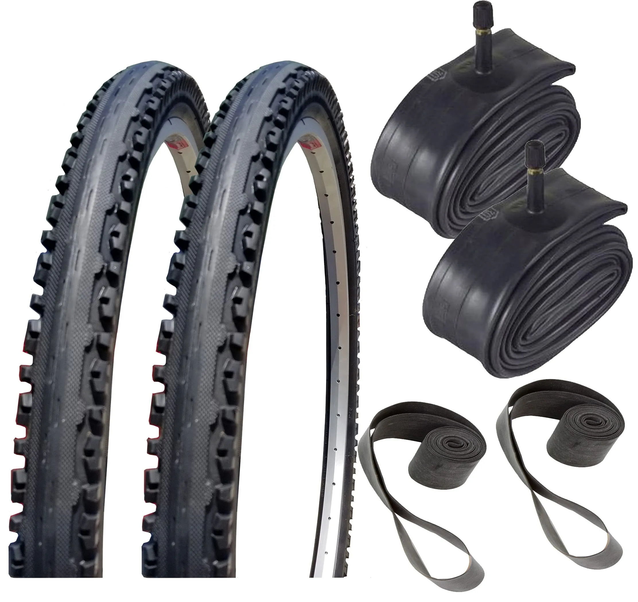 26'x1.95' Kross Plus Bicycle Tire & Tube Bundle - 2 Pack with Rim Strips for Street & Trail Use