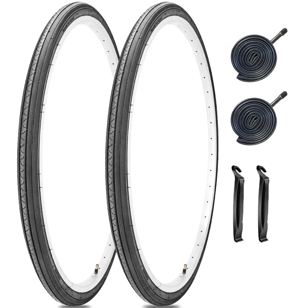 26X1 3/8 Road Bike Tires with Tubes - Smooth Ride, Low Rolling Resistance, 32mm AV Schrader Valve
