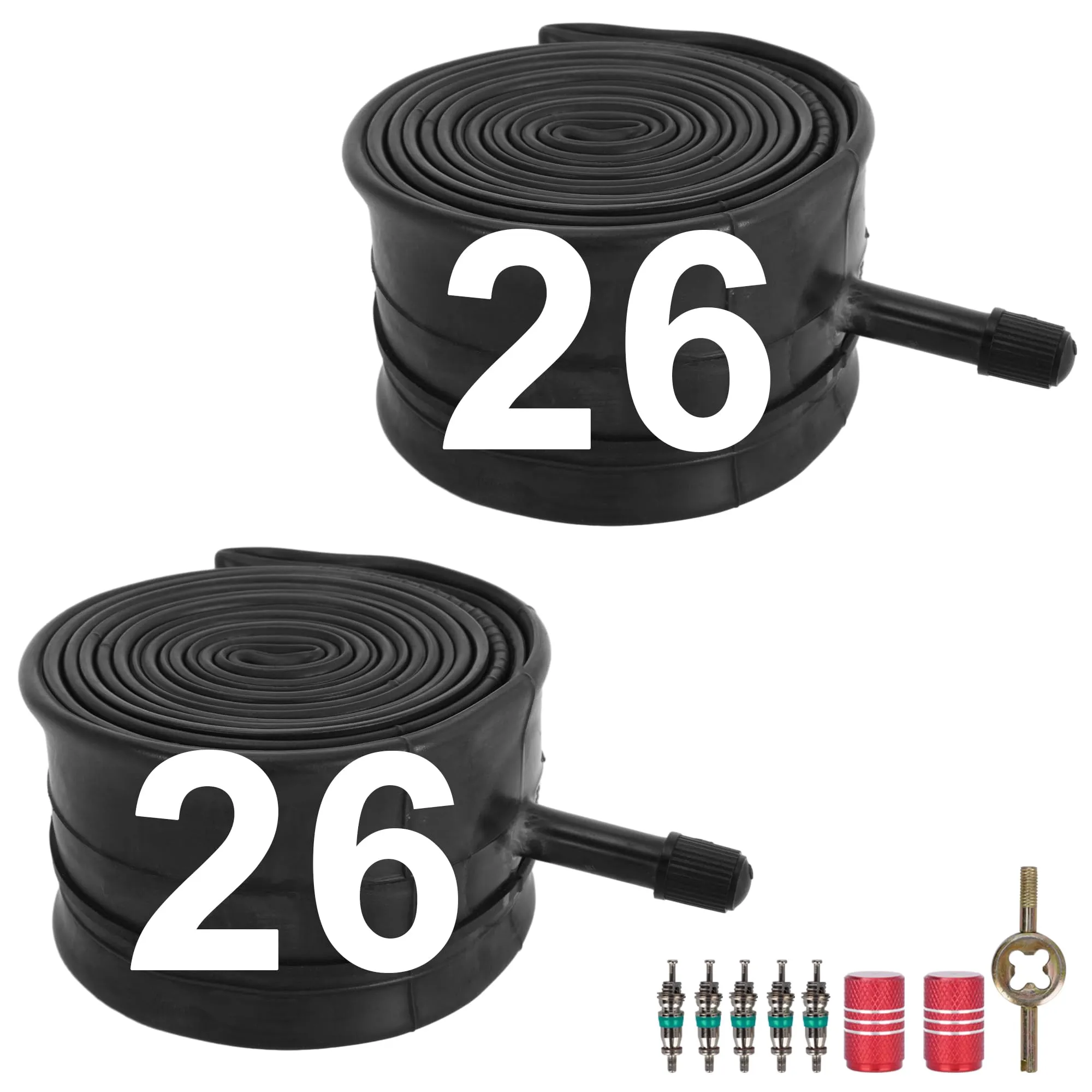 26'x2.125/2.40 Heavy Duty Inner Tube with 32mm Schrader Valve for Cruiser and Mountain Bikes - 2 Pcs
