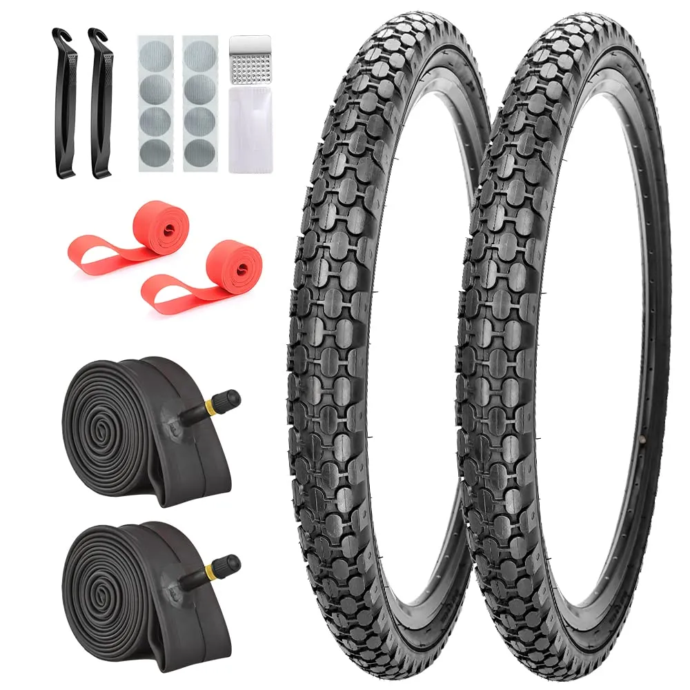 26'x2.125' Black Wall Cruiser Bike Tires & Tubes - 2-Pack, Levers, Rim Strips & Repair Kit Included