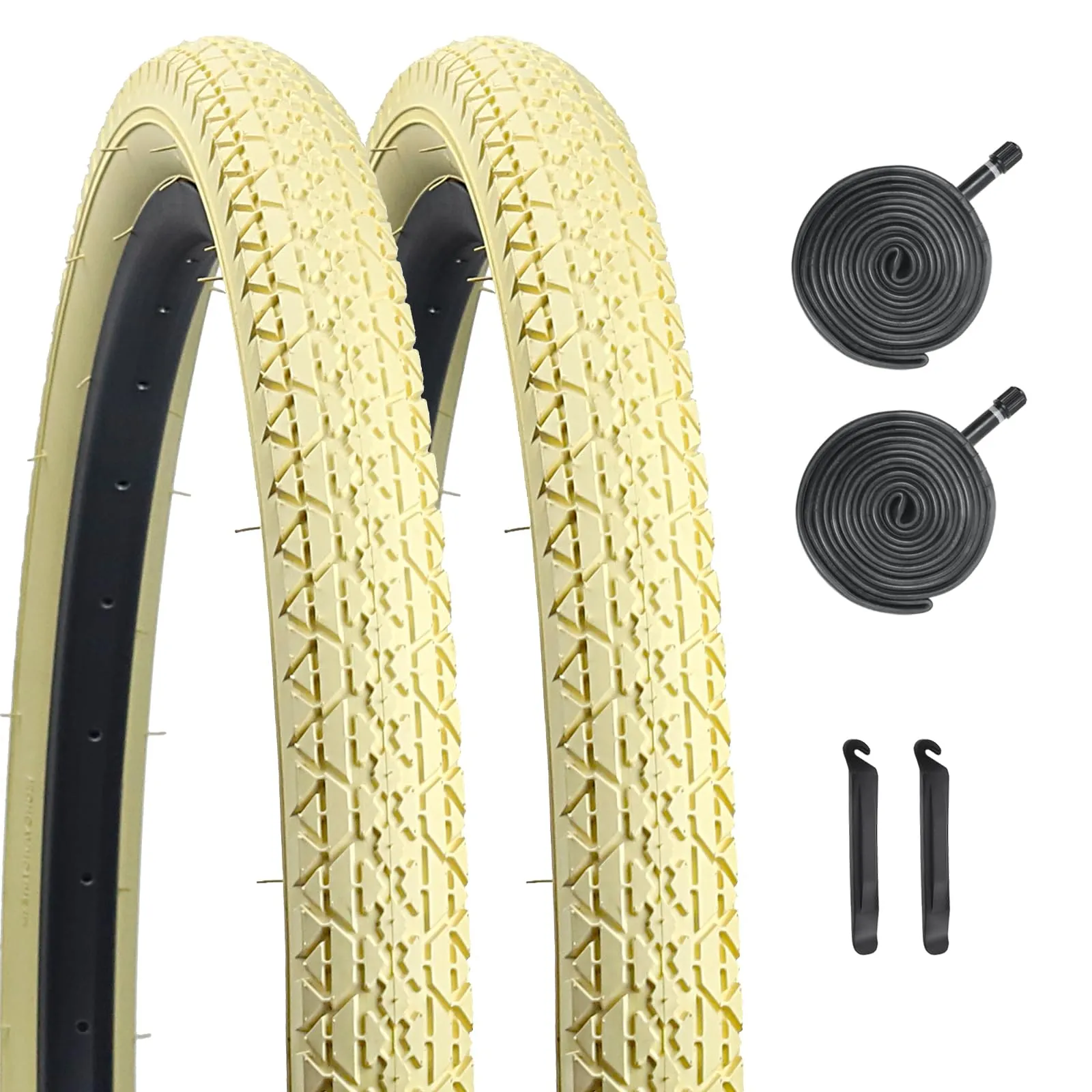 26x2.125 Inch Yellow Bicycle Tires, Folding Replacement for Beach Cruiser Bikes - 2 Pack