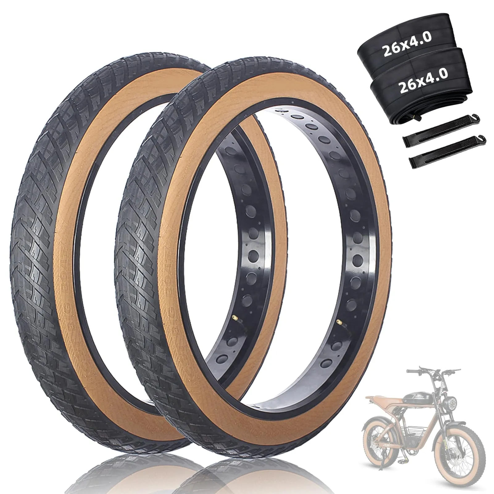 26x4 Inch E-Bike Fat Tire Set - 2 Pcs with Inner Tubes & Levers, Puncture Proof for All Road Types