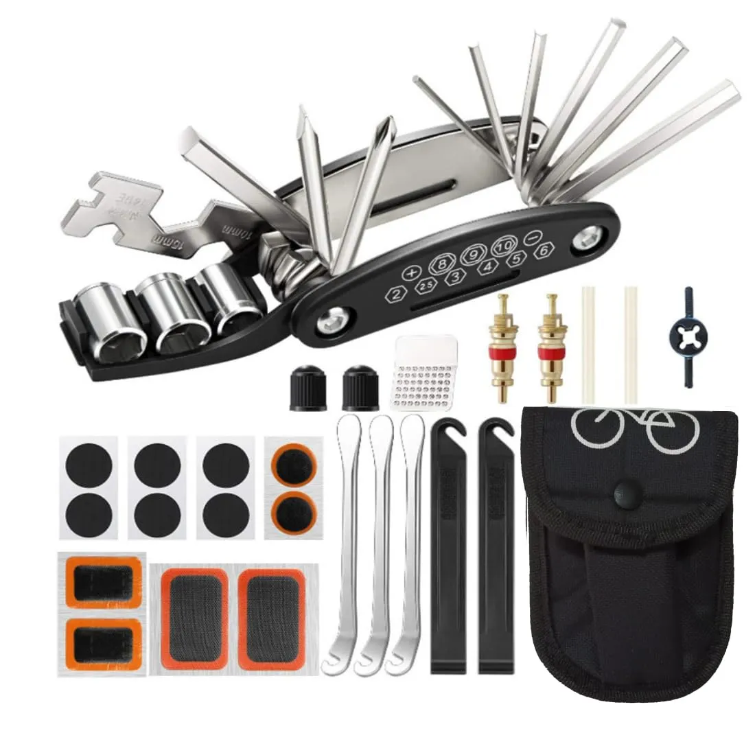 27-Piece Bicycle Repair Kit, 16-in-1 Multitool with Tire Levers, Portable Road & Mountain Bike Tool
