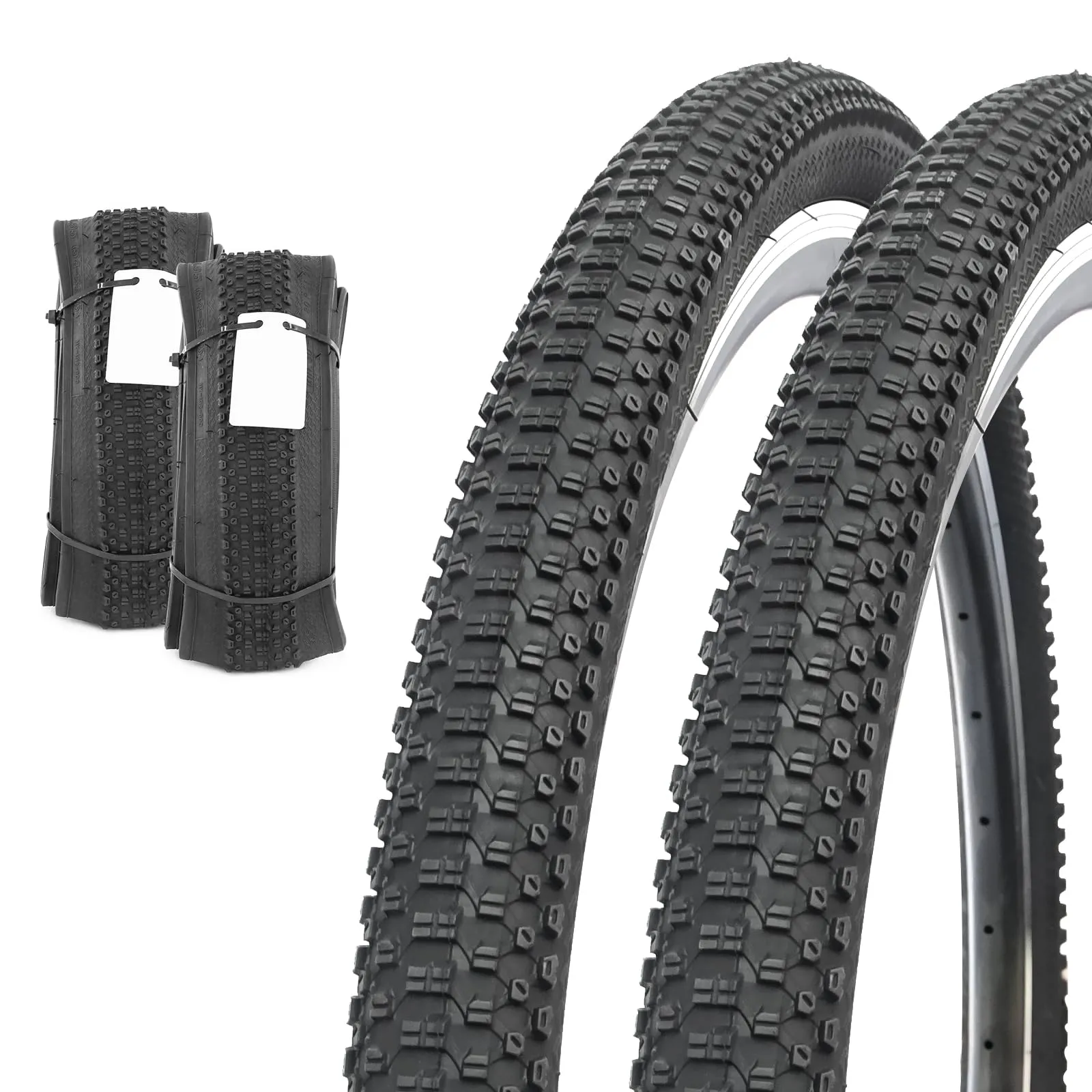 27.5' x 1.95' Mountain Bike Tire Pack - High-Quality Anti-Slip Folding Replacement Tires, Black