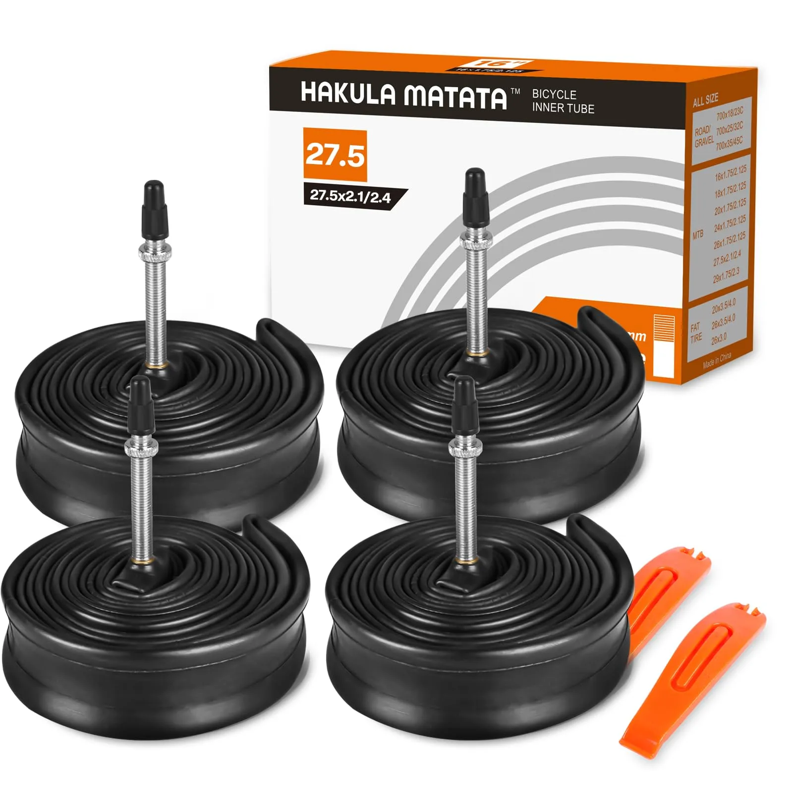 27.5' x 2.1-2.4 MTB Bike Tube 4-Pack with Presta Valve 48mm - Durable Butyl Rubber for All Rides