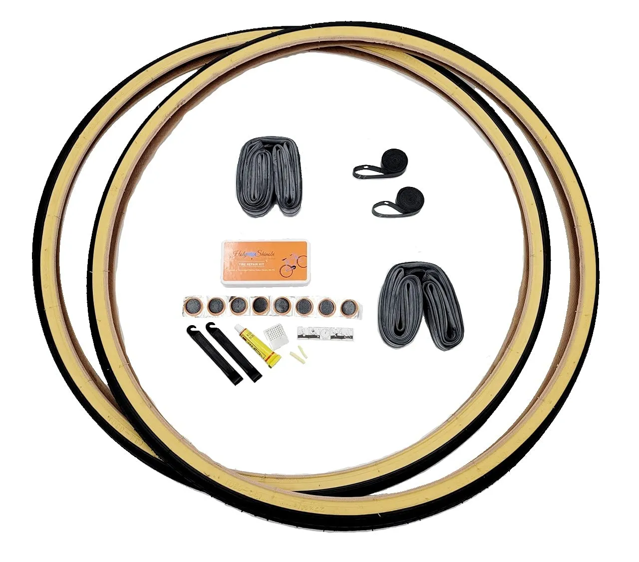27 Inch Bike Tires Bundle Kit - Black/Gumwall, Durable Wire Bead, 27in x 1.25, 2 Inner Tubes