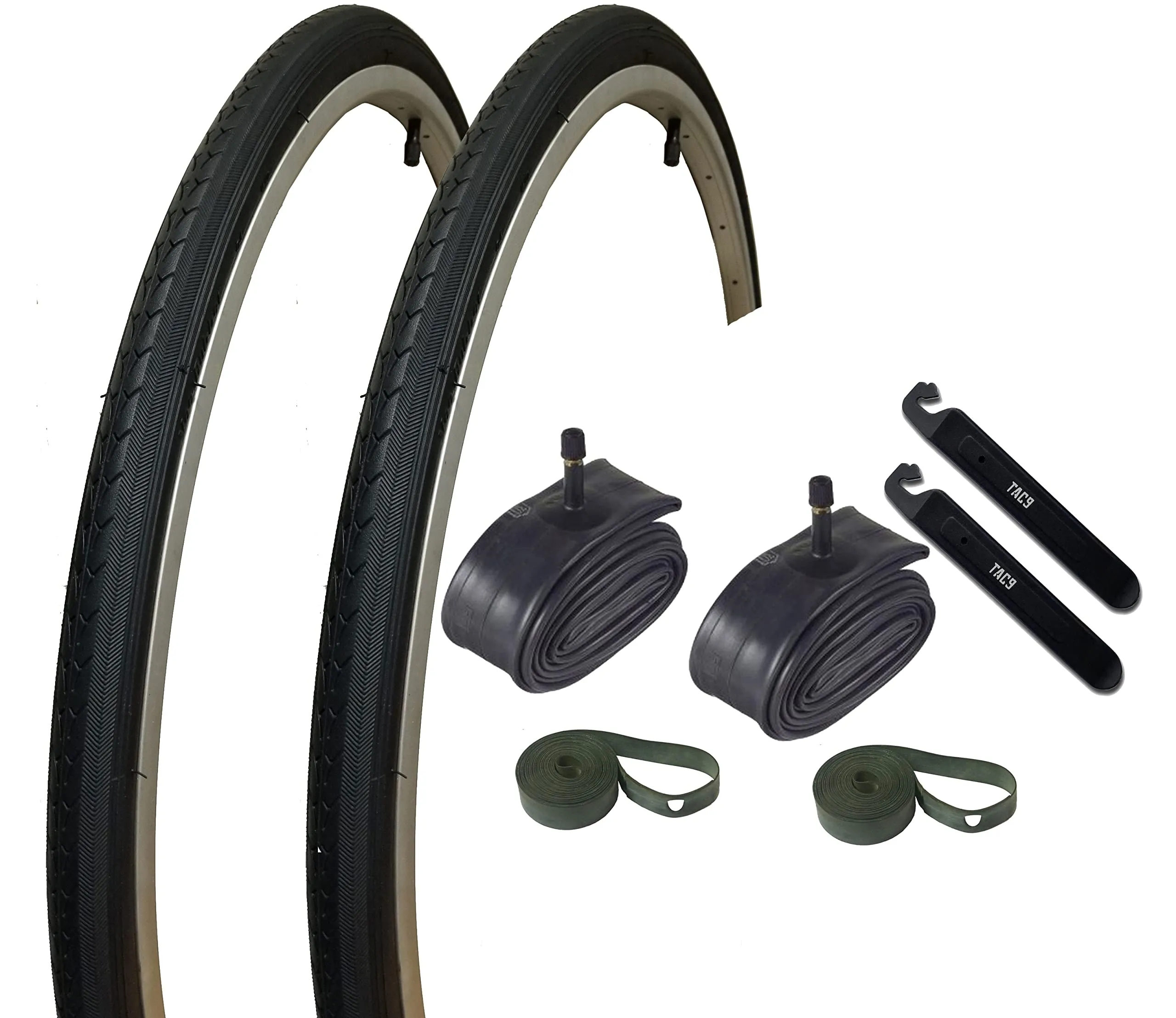 27' x 1-1/4' Road Bike Tires, Tubes & Strips Bundle - TAC 9 Replacement for Vintage Steel Frames