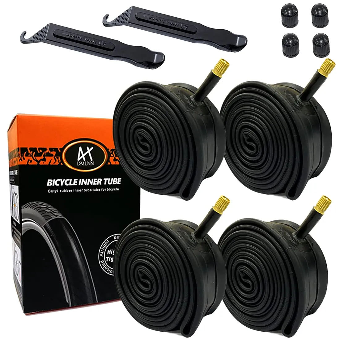 28 700x18-25C Road Bike Inner Tubes with 48mm Schrader Valve - 4 Tubes & 2 Levers for Quick Changes