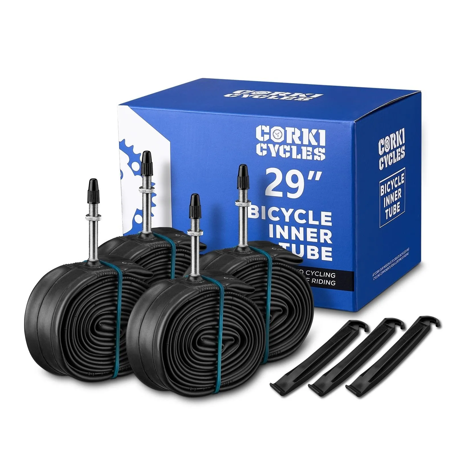 29 Inch Mountain Bike Tube 4 Pack - 29 x 1.75-2.125, Presta & Schrader Valves, Durable Butyl Rubber