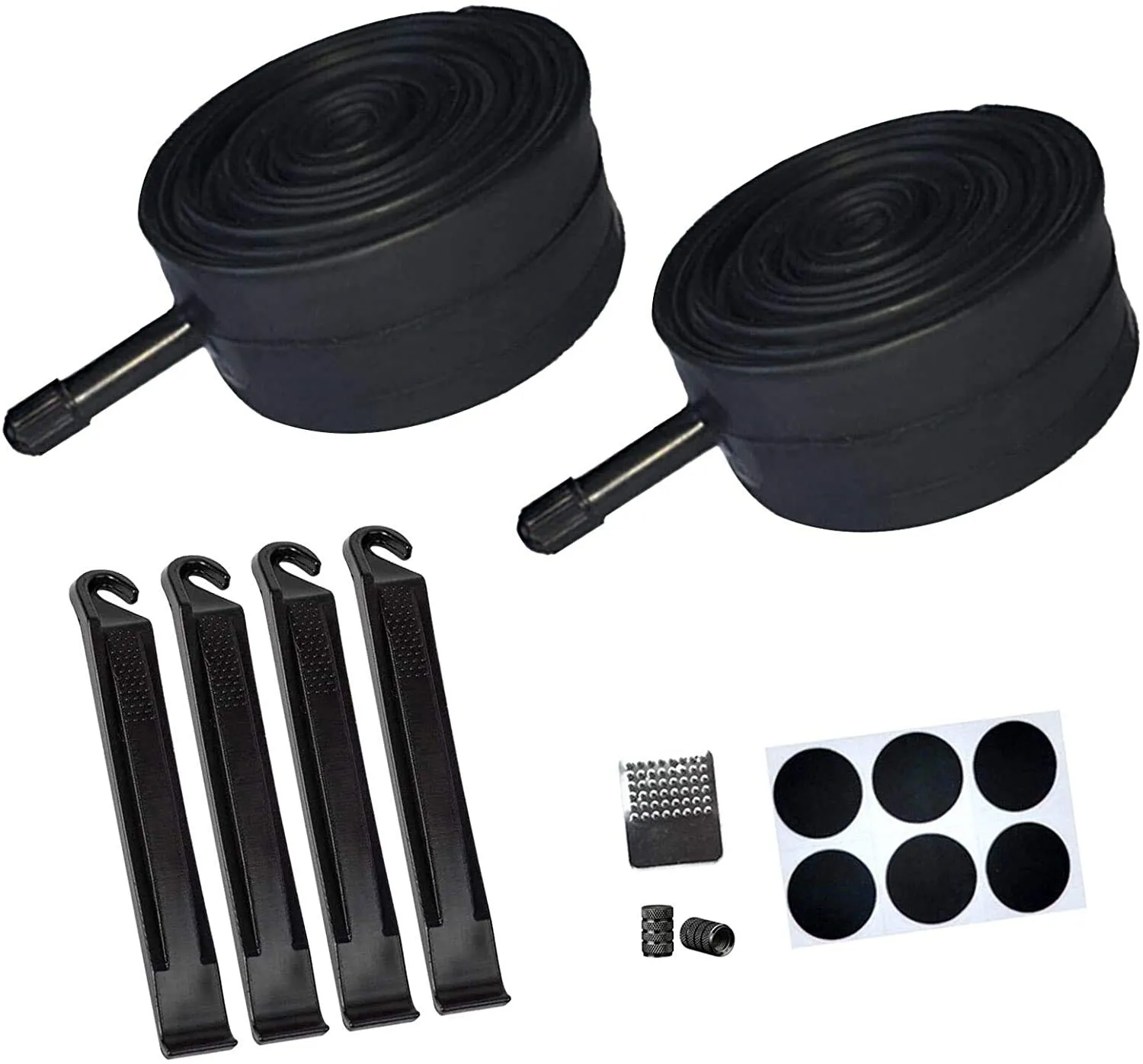 2 Pack 12' x 1.75/1.95/2.15 Bike Inner Tubes with Repair Tools, 4 Levers, 6 Patches, 1 Rasp
