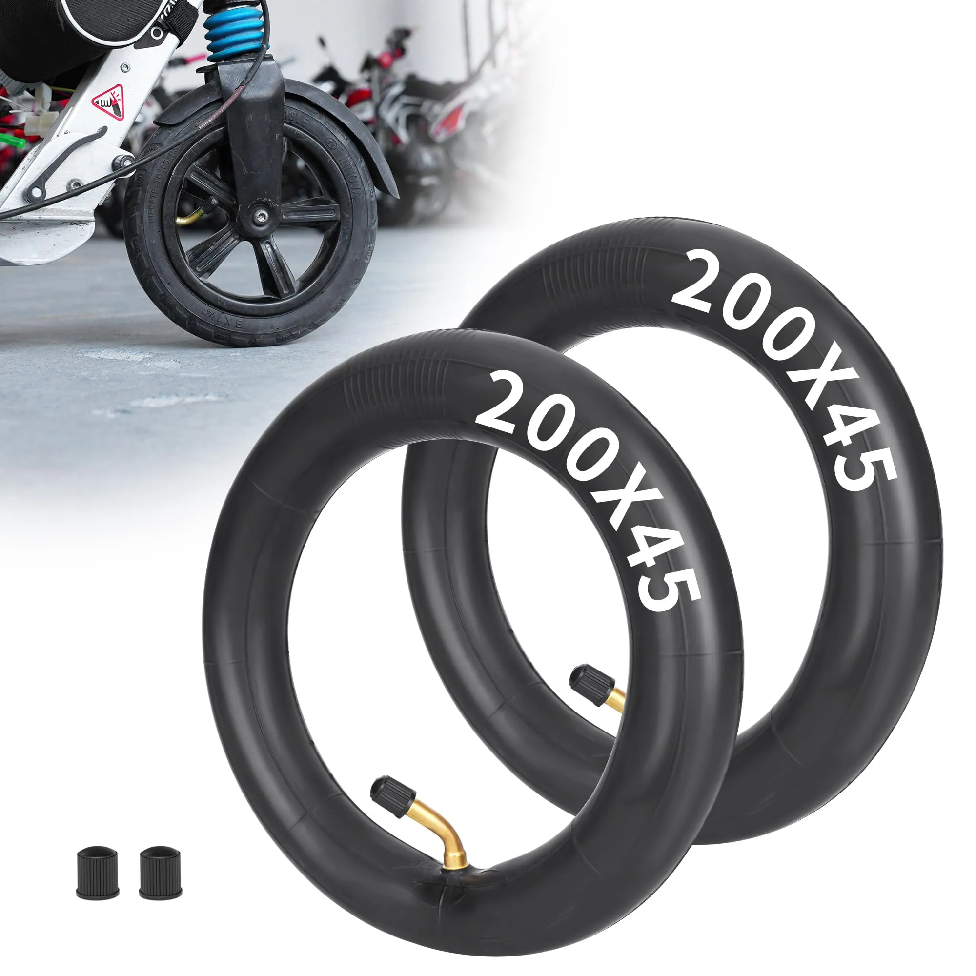 2 Pack 200x45 Inner Tubes 8x1 1/4 with Angled Stem for A-Bike Folding Bike - Butyl Rubber