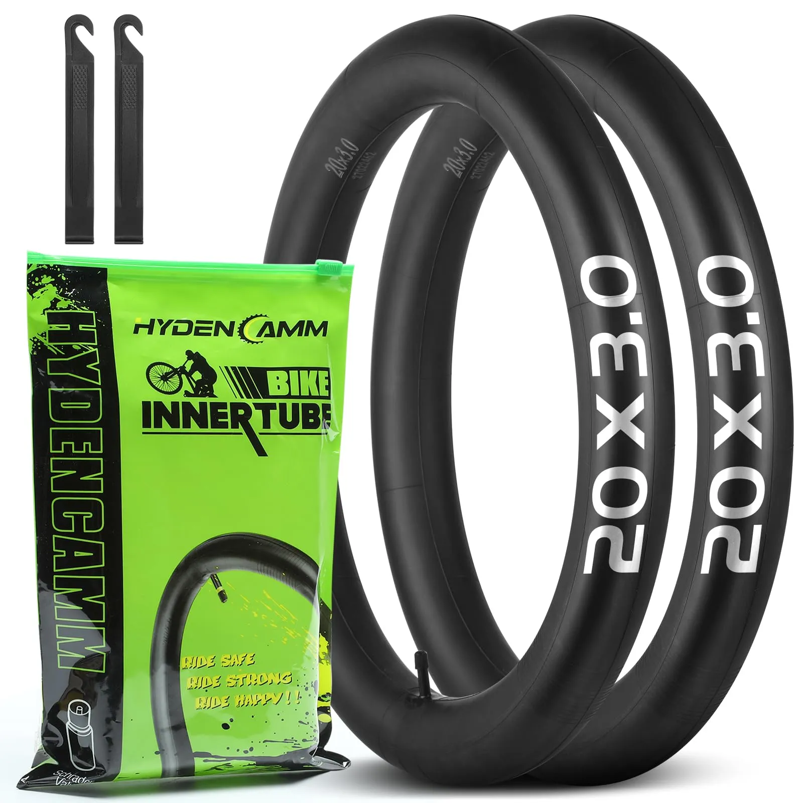 2 Pack 20'' Fat Tire Bike Inner Tubes, 20x3.0/3.5 AV Schrader Valve with Tire Levers for Mountain/E-Bike