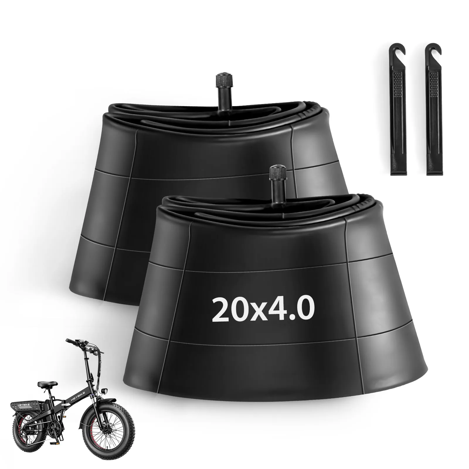 2 Pack 20 x 4.0 Fat Tire Tubes with Schrader Valve - Durable, Puncture Proof for Electric & Mountain Bikes