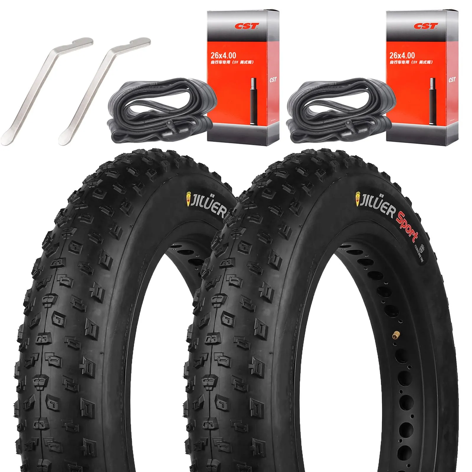 2 Pack 20x4.0 24x4.0 26x4.0 Inch Fat Bike Tires with Tubes & Levers for Mountain & Snow Adventures