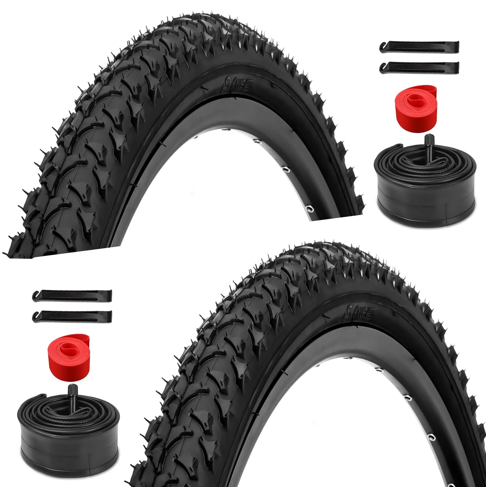 2 Pack 26 Inch Bike Tires - 26 × 1.95 Folding MTB Tires with Schrader Valve Tubes & Accessories