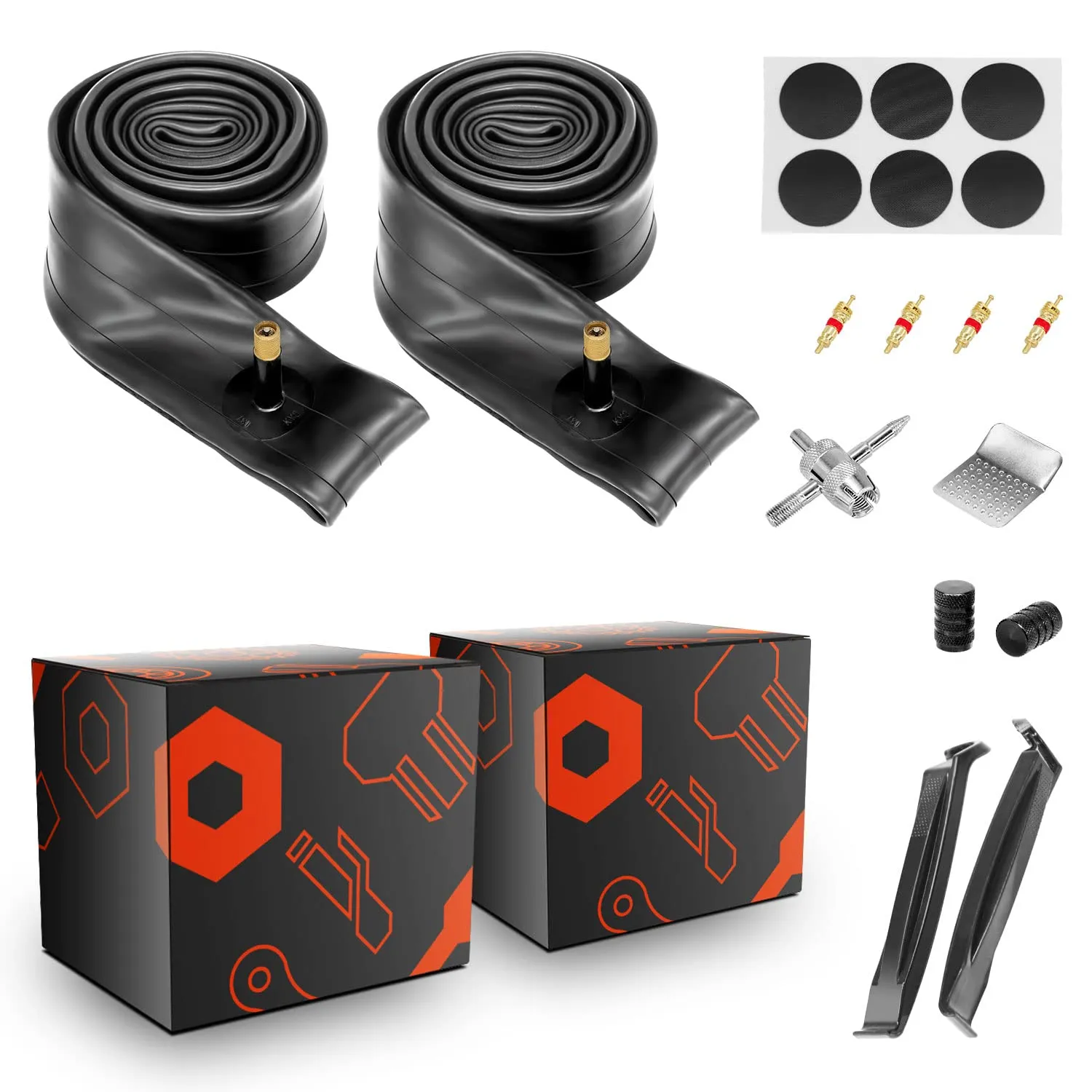 2 Pack 26 Inch Bike Tube with Patch Kit - Butyl Rubber Bicycle Inner Tubes for MTB & Road Bikes