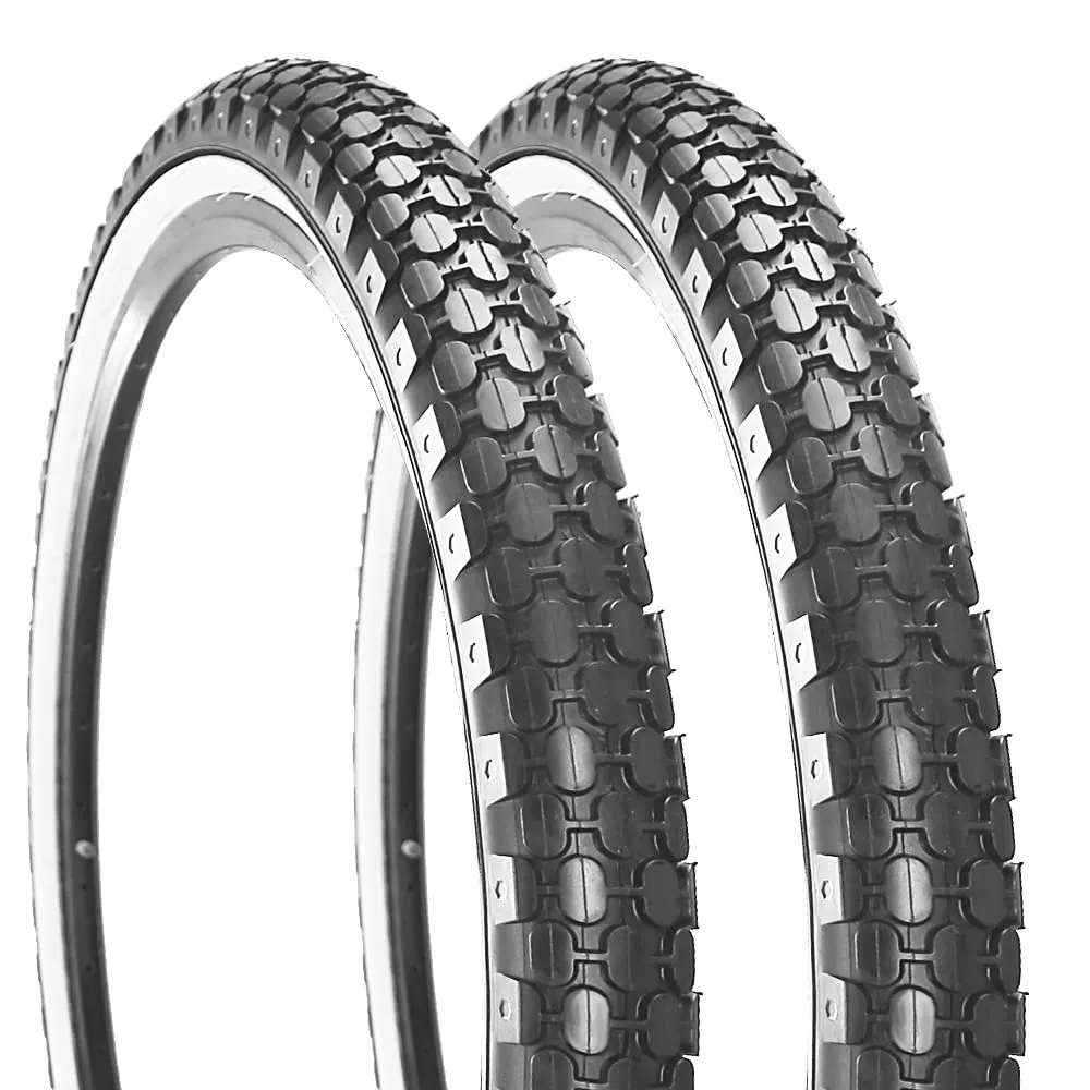 2 Pack 26' x 2.125' Beach Cruiser Bike Tires - Black/White Side Wall, Comfortable Replacement
