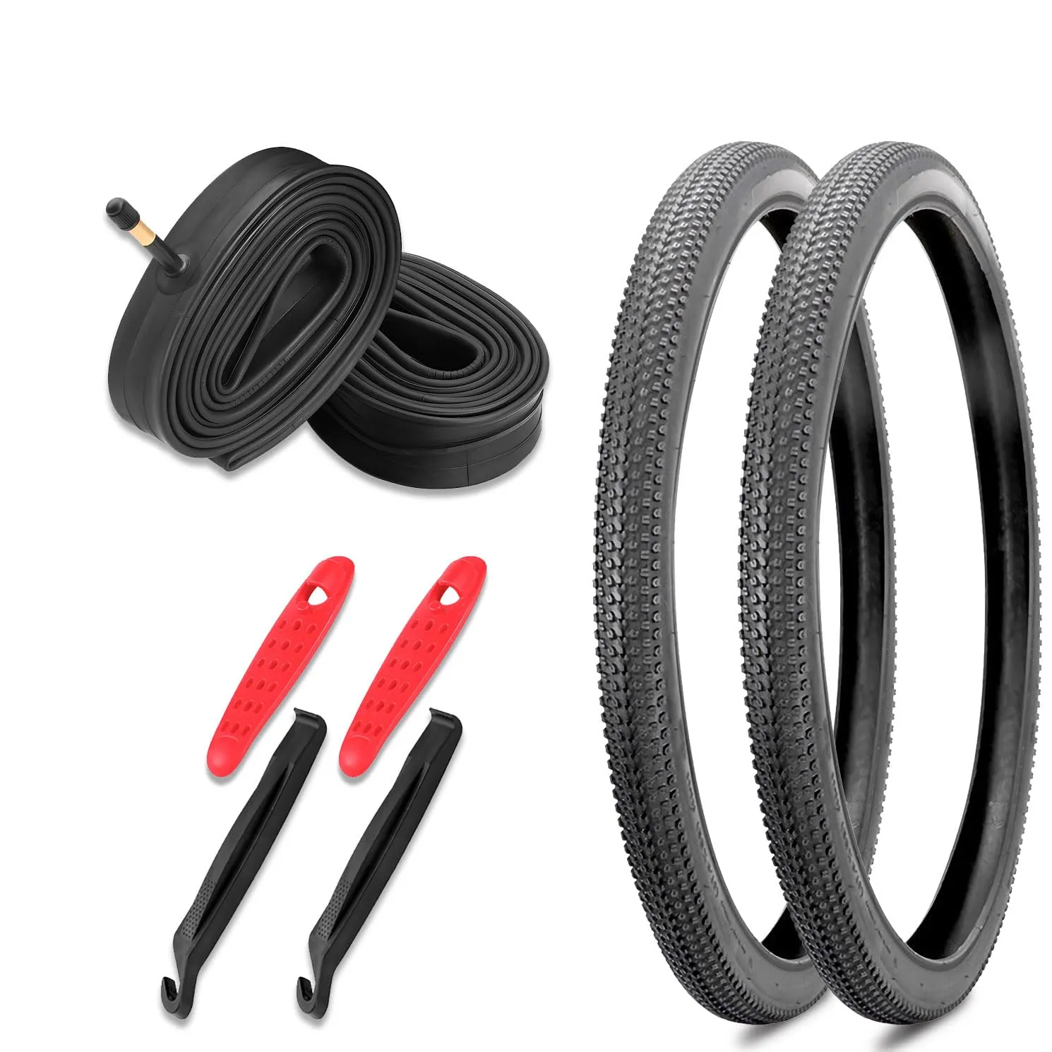 2 Pack 26x2.125 Inch Mountain Bike Tire and Tube Set with 4 Tire Levers - Puncture-Resistant
