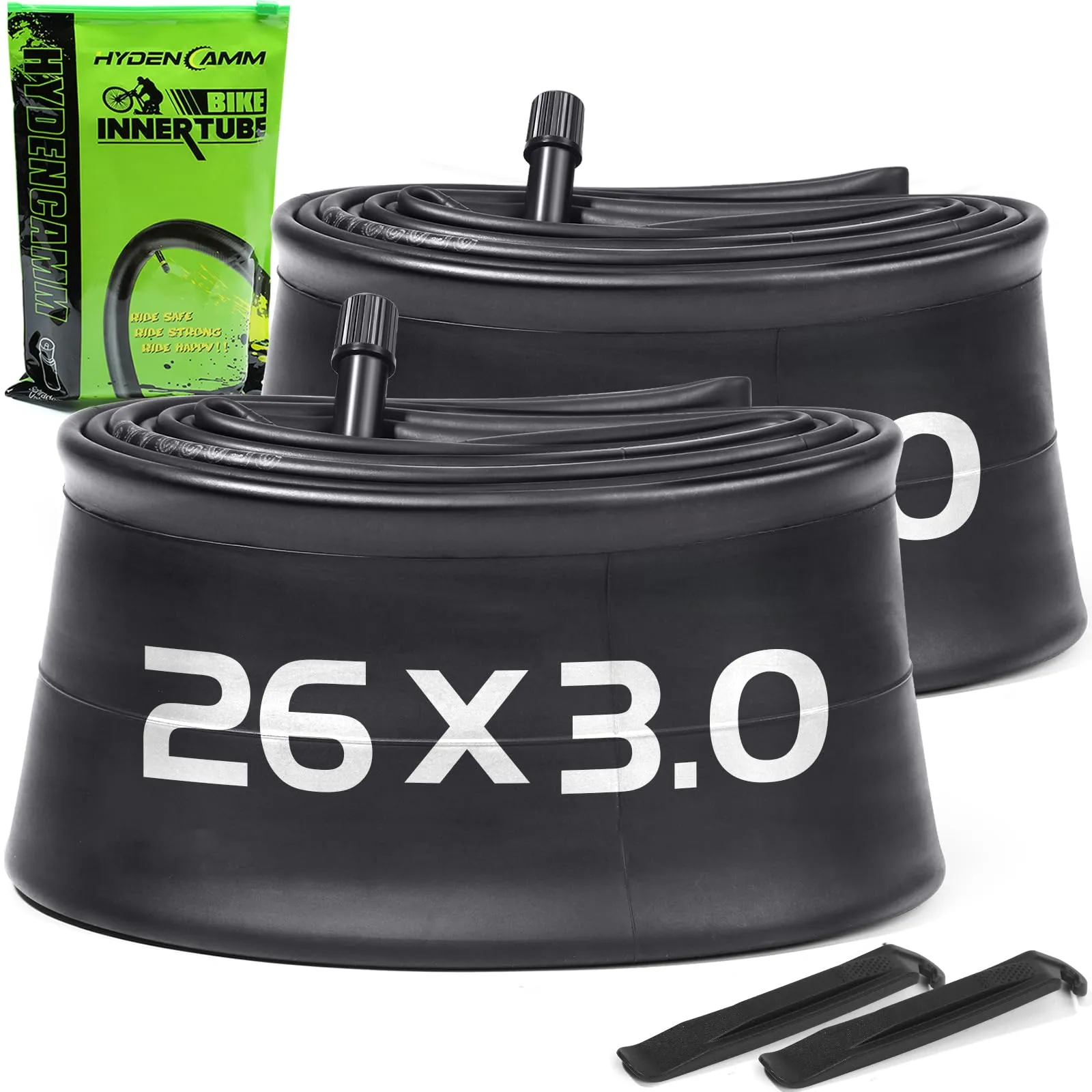 2 Pack 26x3.0 Fat Bike Tubes with AV 32mm Valve - Premium Butyl Rubber, Includes 2 Tire Levers