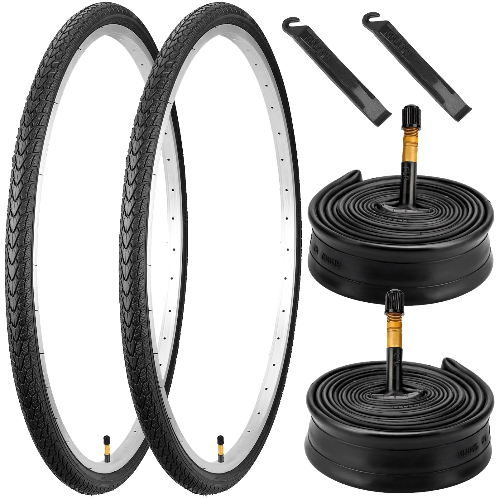 2 Pack 700C Road Bike Tires 700x35C with Tubes, Levers - High Quality, Easy Install, Urban Riding