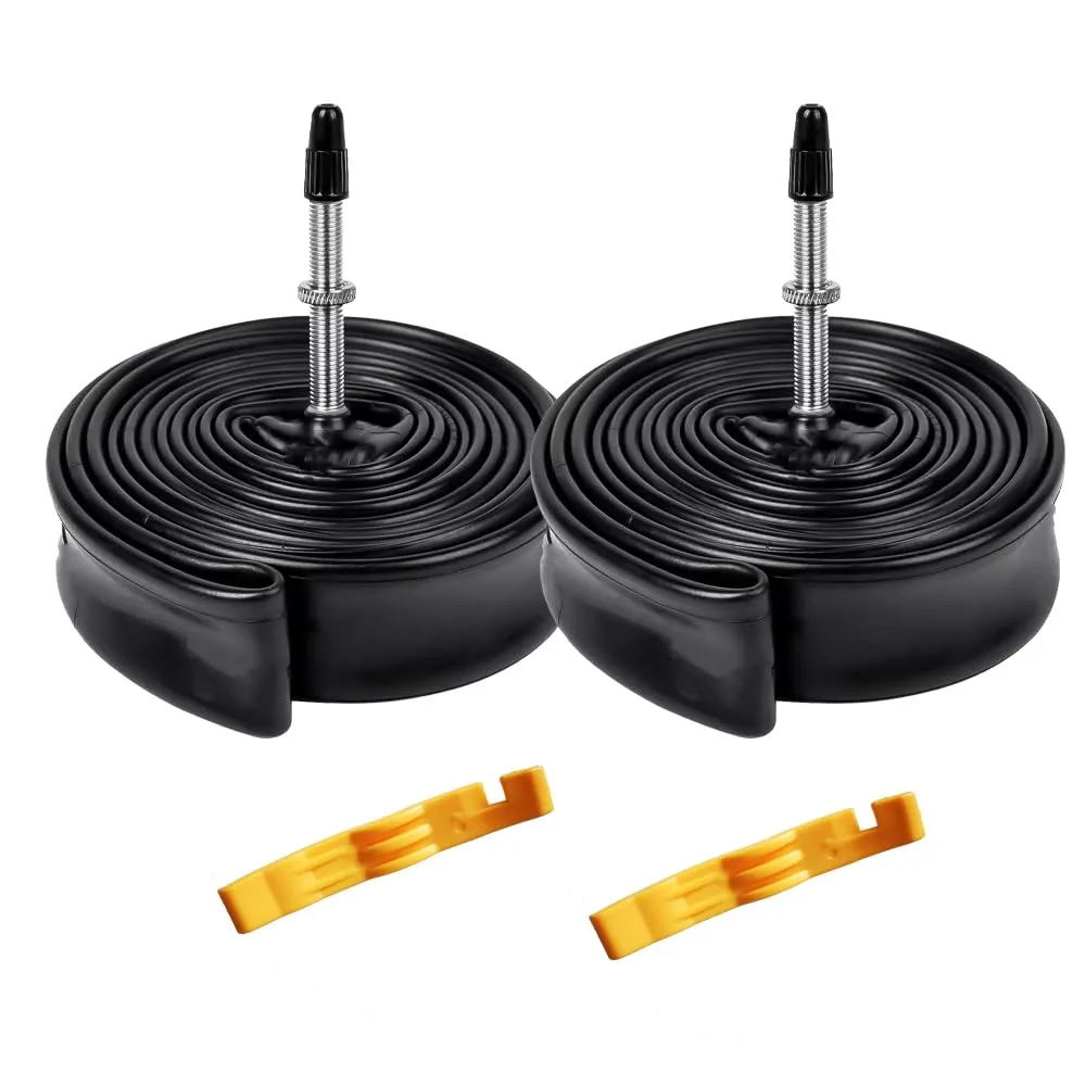 2 Pack 700x35-43c Presta Valve Bicycle Inner Tubes with 2 Tire Levers for Road/Mountain Bikes