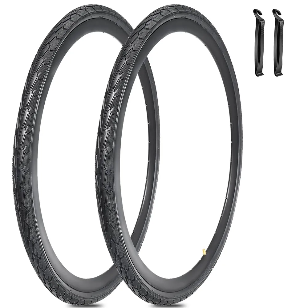 2 Pack 700x35C Foldable Bike Tires with Tire Levers – Durable, Weather-Resistant, Classic Tread