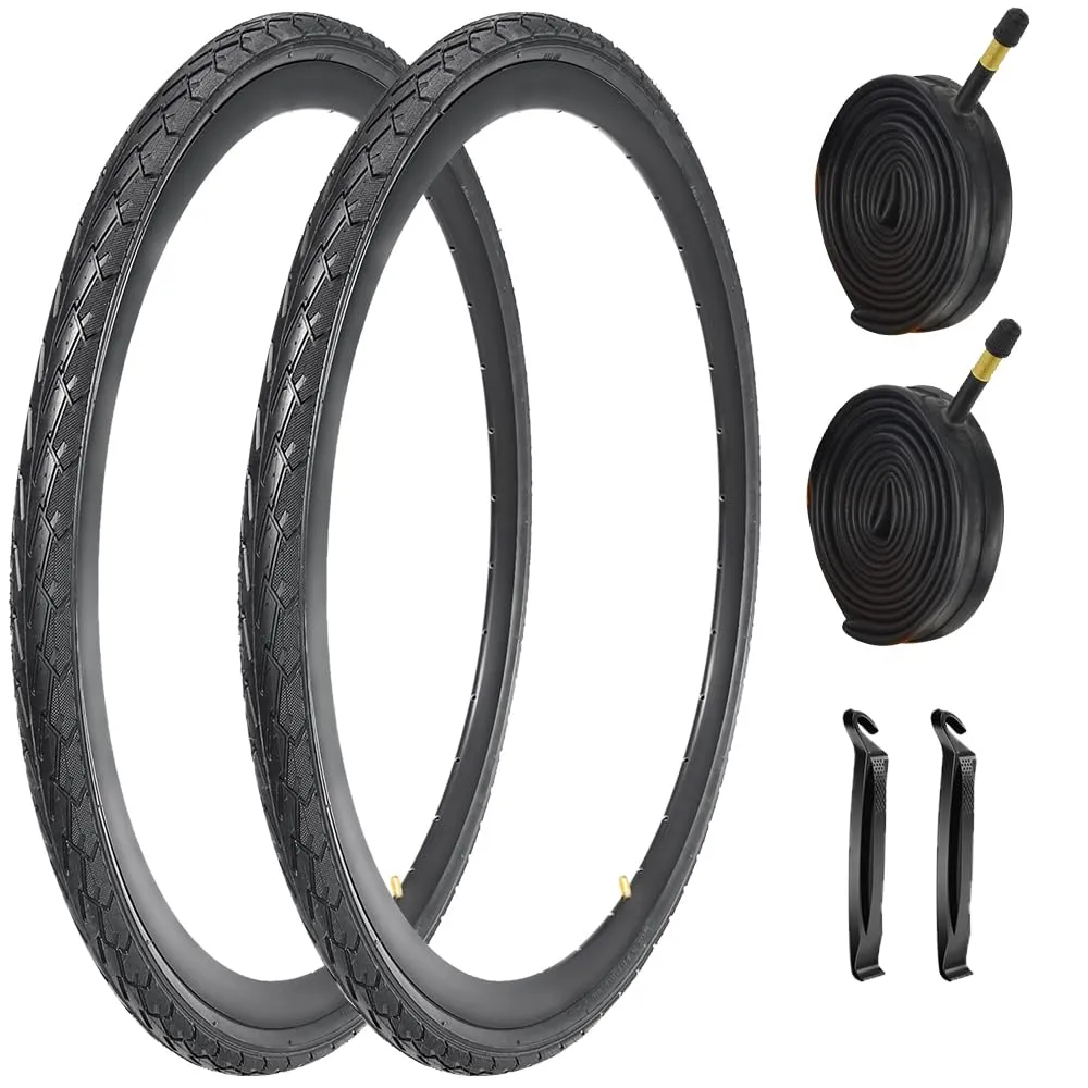 2 Pack 700x38C Bike Tires with Inner Tubes Presta or Schrader Valve - Durable, Foldable, Excellent Grip