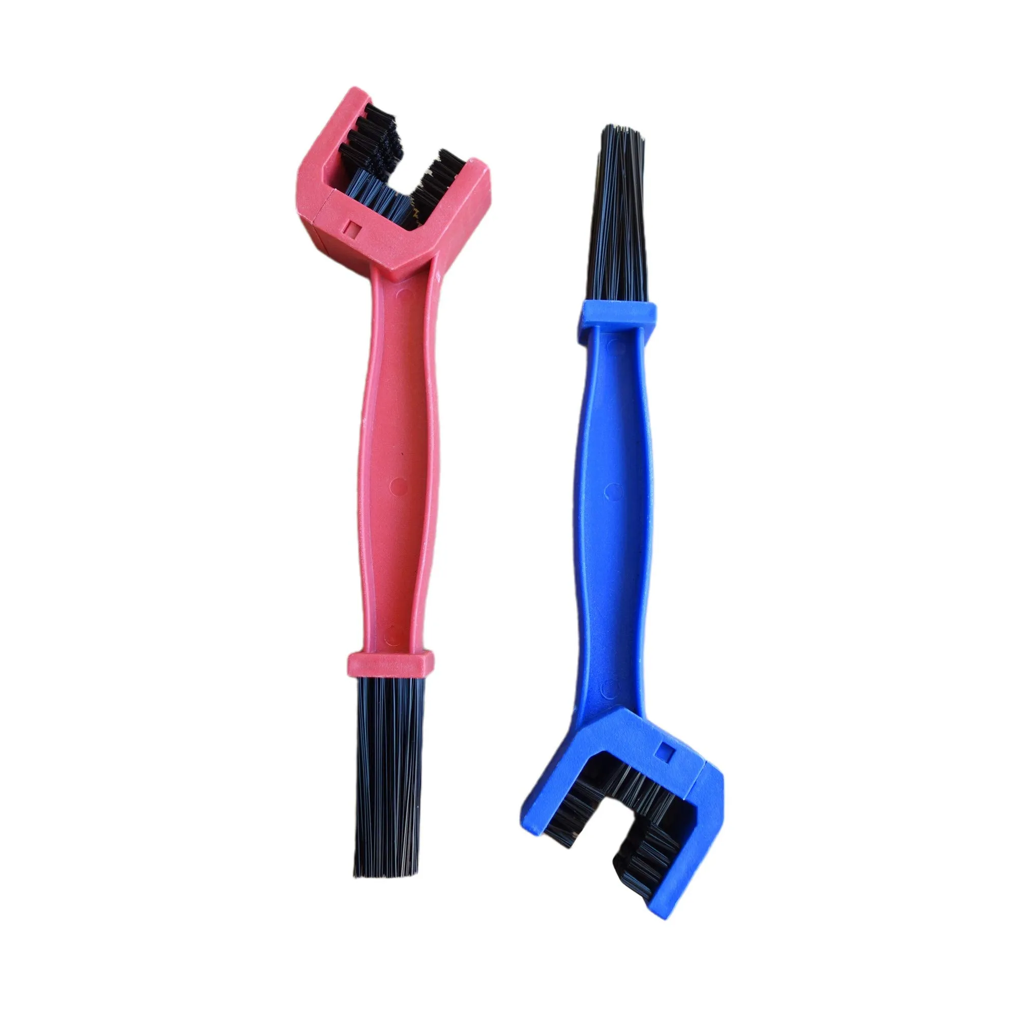 2 Pack Bike Chain Cleaner with 3-Sided Bristles - Blue & Red Brushes for Easy Motorcycle Maintenance
