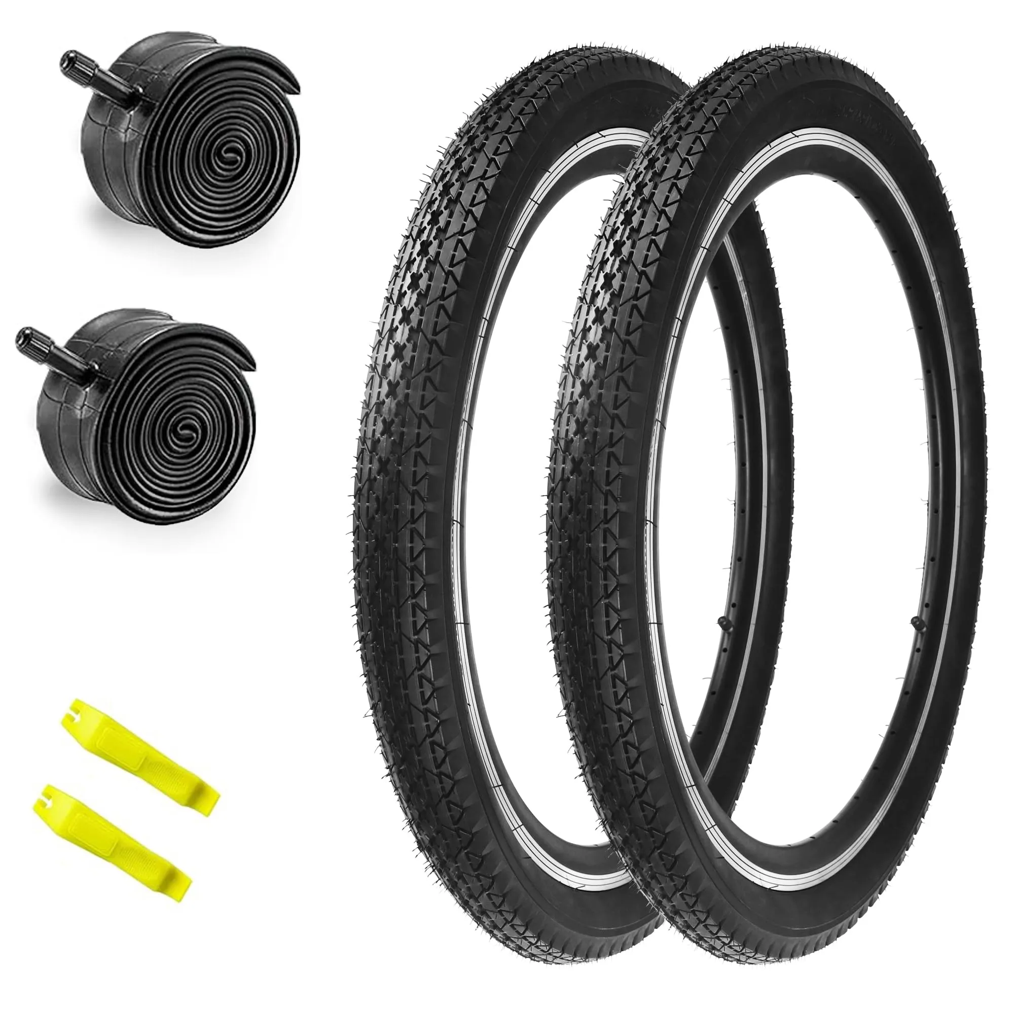 2 Pack Bike Tire and Tube White Side Wall for 20', 24', 26' City and Mountain Bikes - Strong Grip