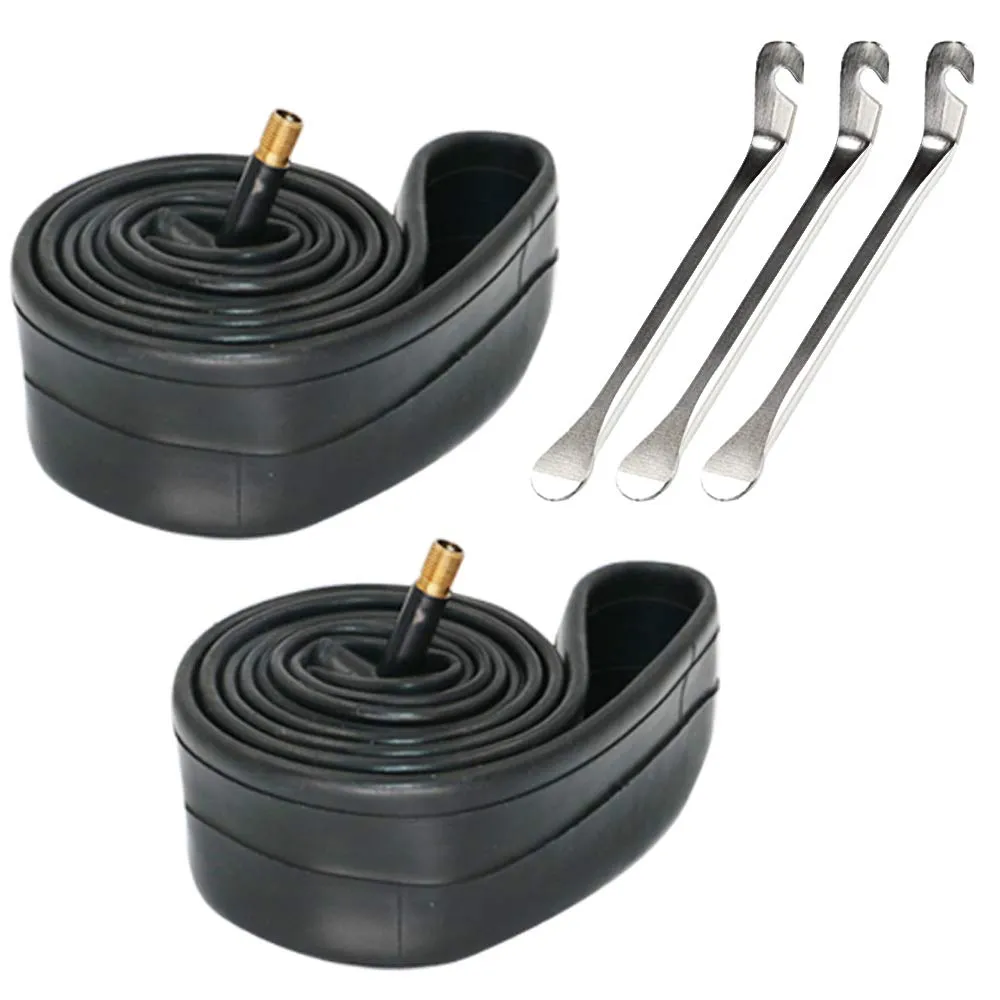 2 Pack Bike Tube Set with 3 Stainless Steel Tire Levers for 12-29 Inch Bicycles - Anti Puncture