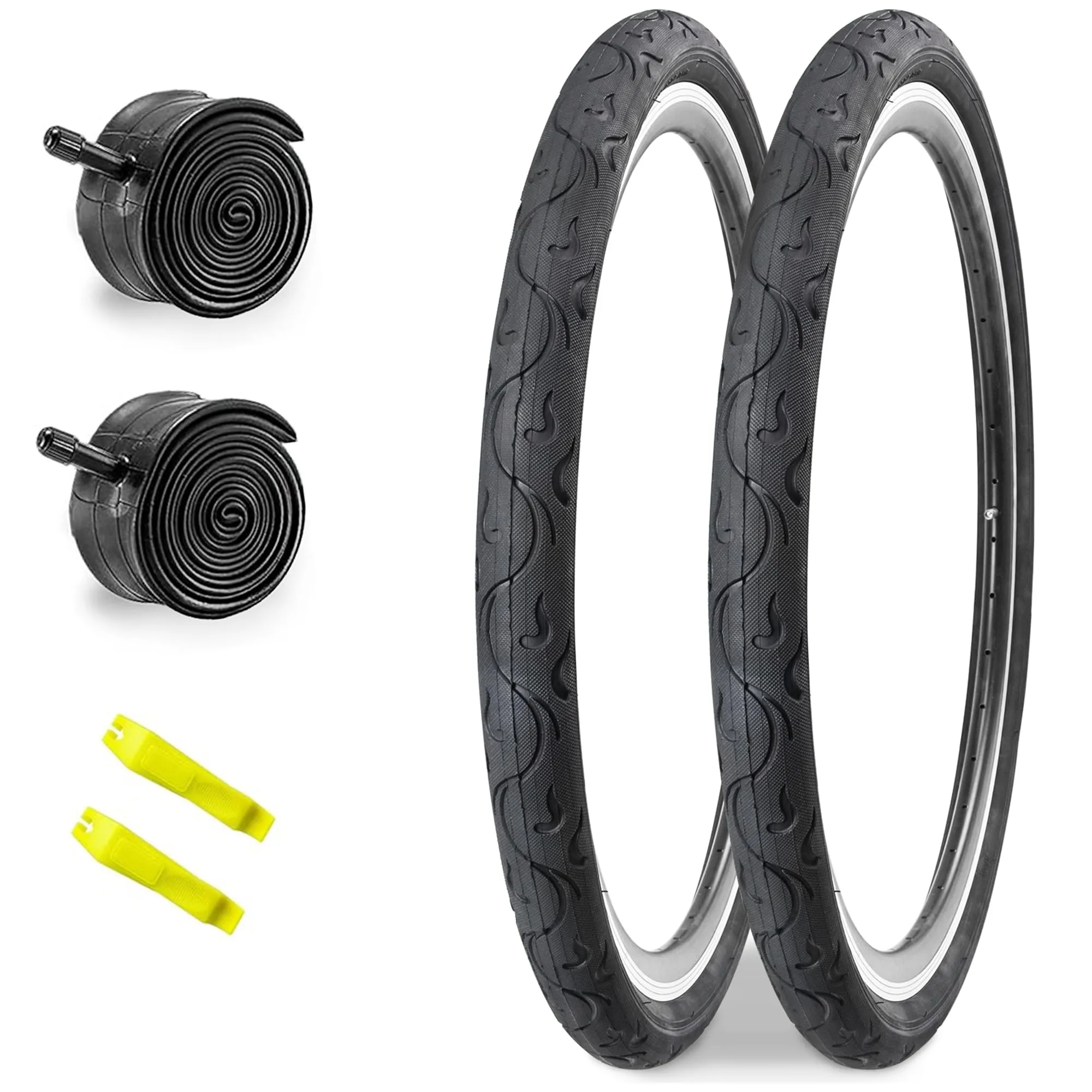 2 Pack Cruiser Bike Tires 20' 24' 26' with Flame Pattern - Durable, Foldable, High Strength Rubber