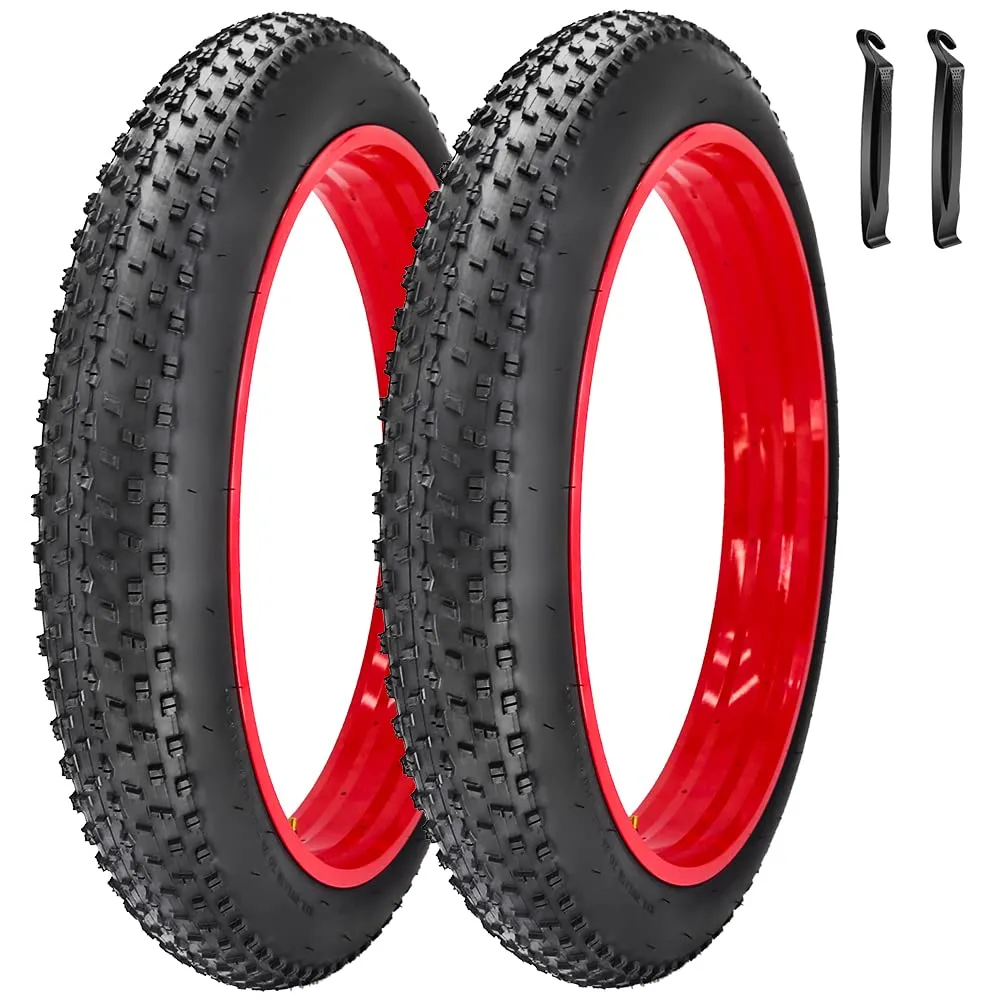 2 Pack Fat Tires 20 x 4.0 inch for Snow Beach Bicycle, Includes AV 32MM Tubes & Tire Levers