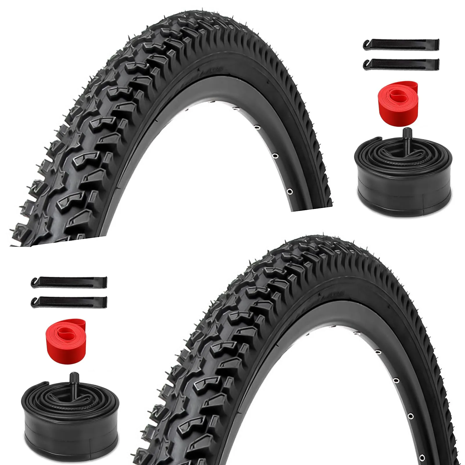 2 Pack Mountain Bike Tires 26x2.125' - Folding Replacement with Tire Levers & Rim Strips